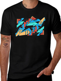 Abstract Graffiti Graphic Tee - Black Cotton Casual Shirt