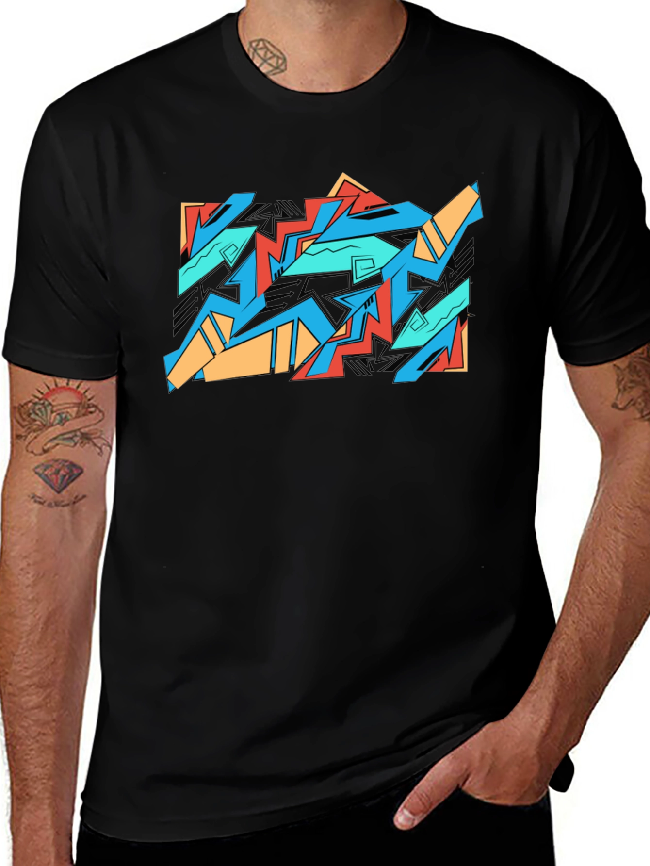 Abstract Graffiti Graphic Tee - Black Cotton Casual Shirt