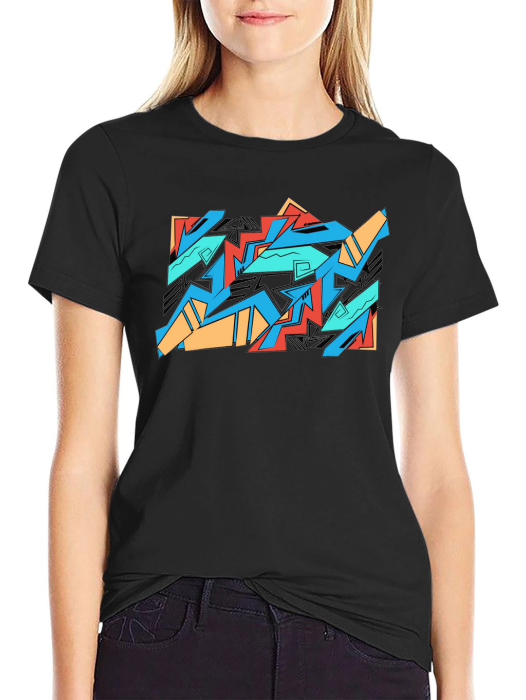 Abstract Graffiti Graphic Tee - Black Cotton Casual Shirt