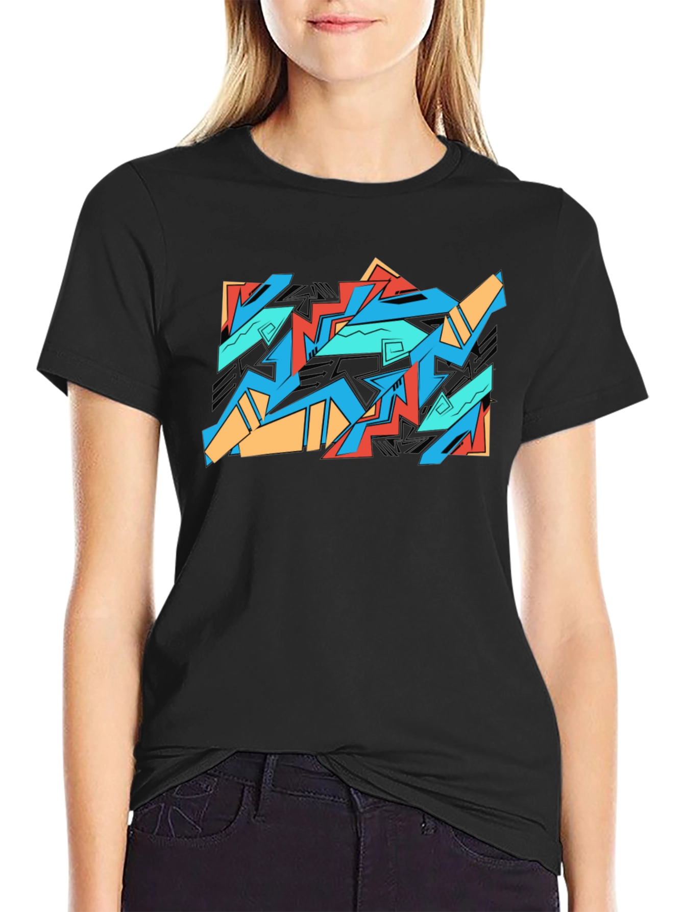 Abstract Graffiti Graphic Tee - Black Cotton Casual Shirt