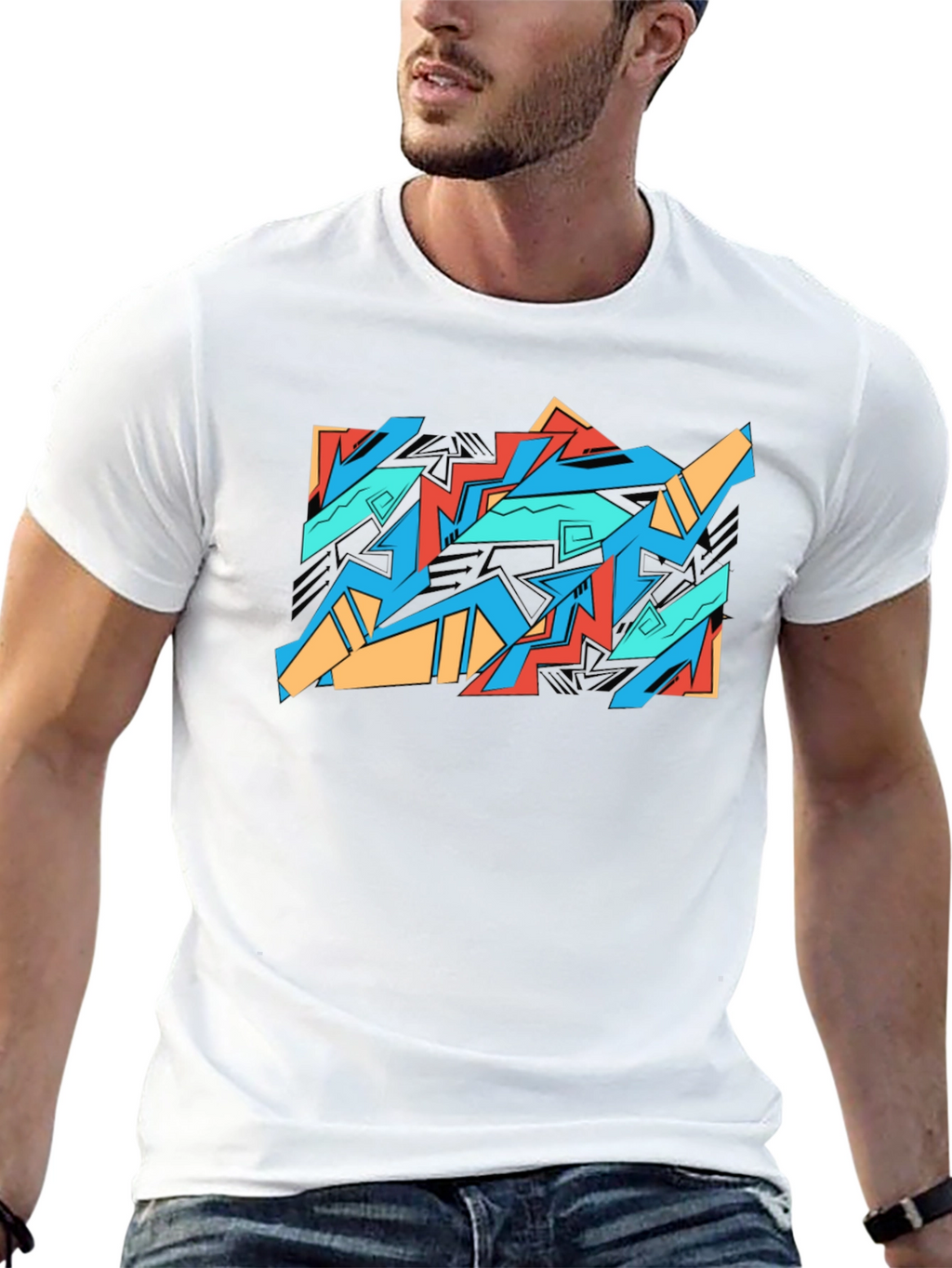 Abstract Graffiti Graphic Tee - Black Cotton Casual Shirt