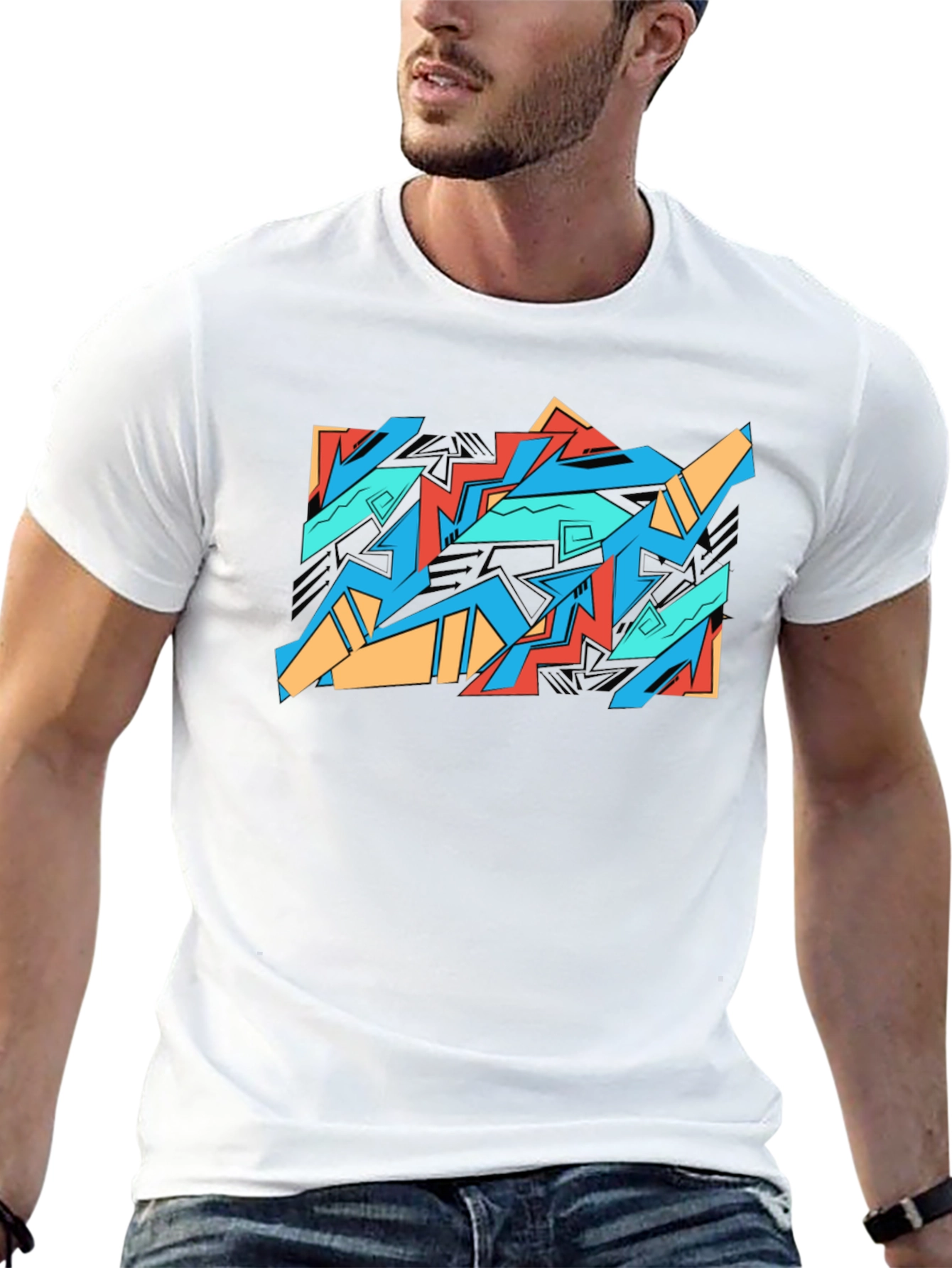 Abstract Graffiti Graphic Tee - Black Cotton Casual Shirt