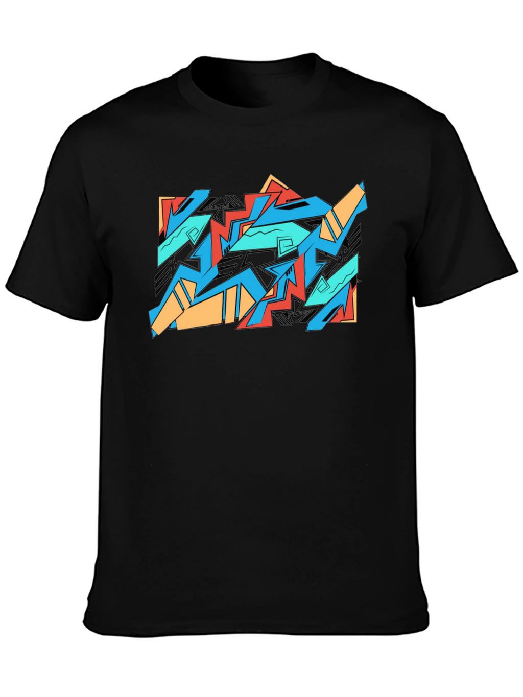 Abstract Graffiti Graphic Tee - Black Cotton Casual Shirt