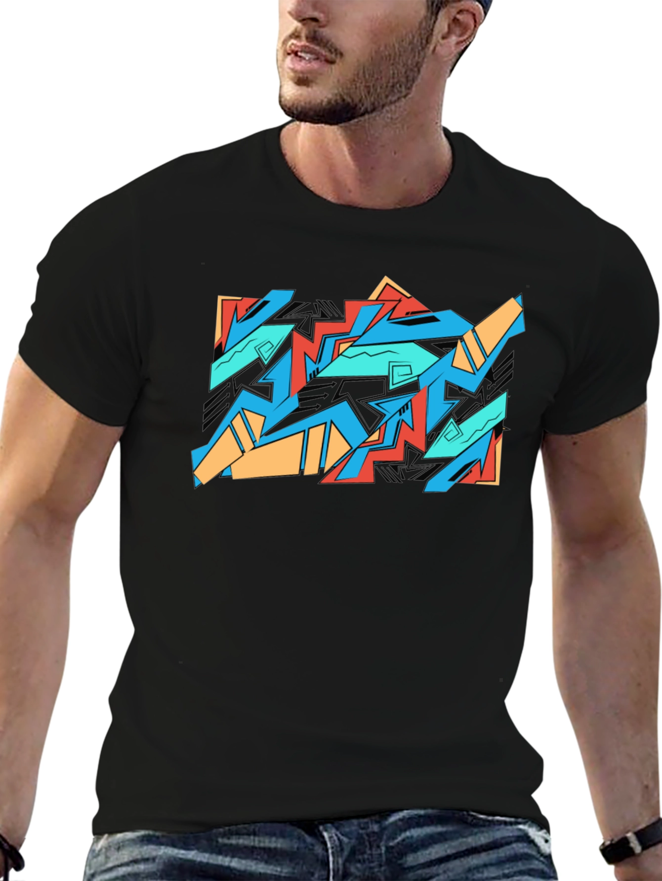 Abstract Graffiti Graphic Tee - Black Cotton Casual Shirt