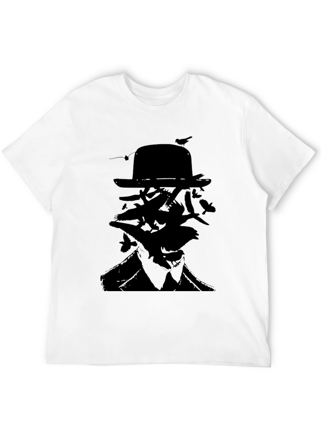 Mysterious Man Bird Silhouette Black T-Shirt