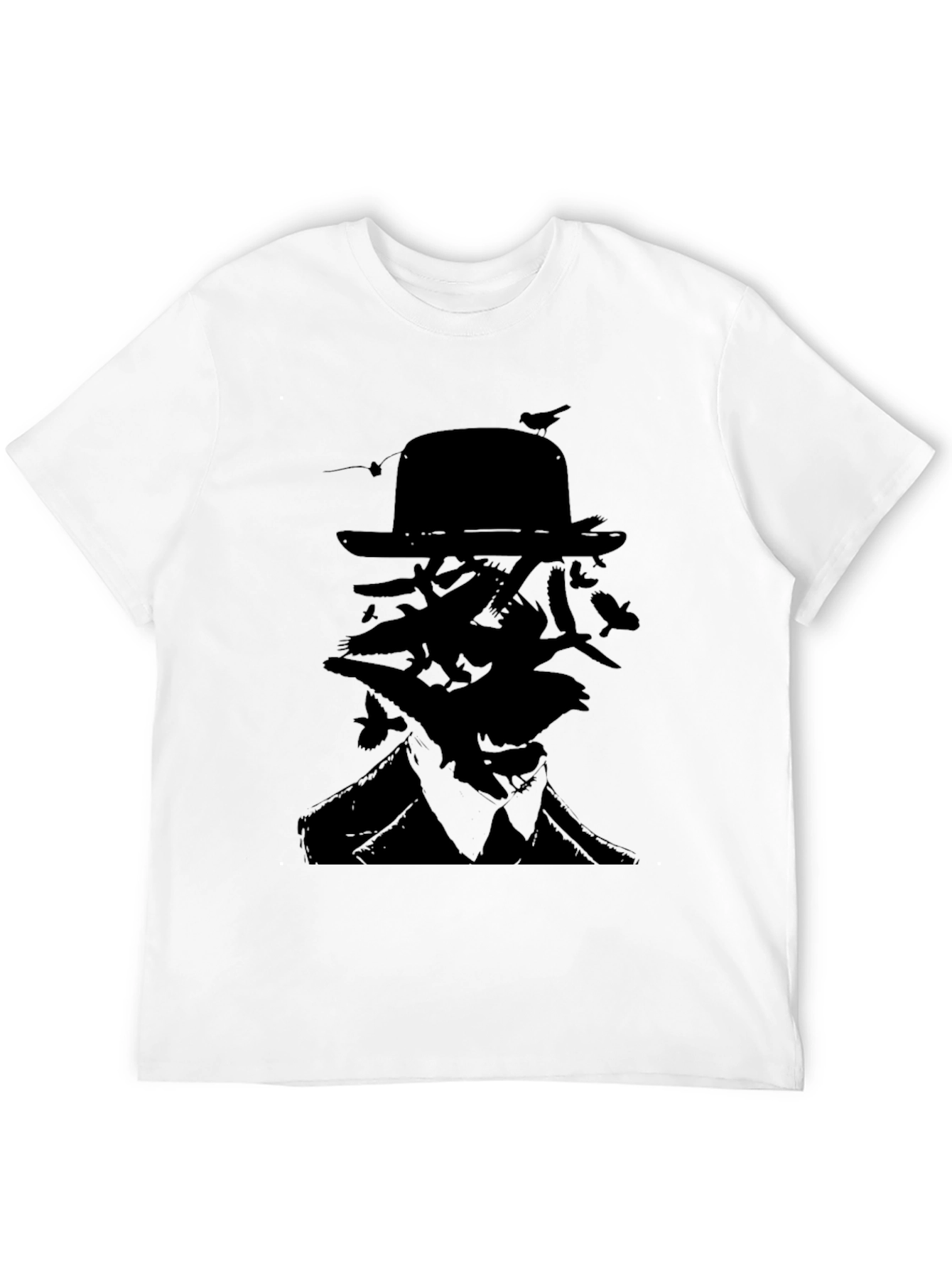 Mysterious Man Bird Silhouette Black T-Shirt