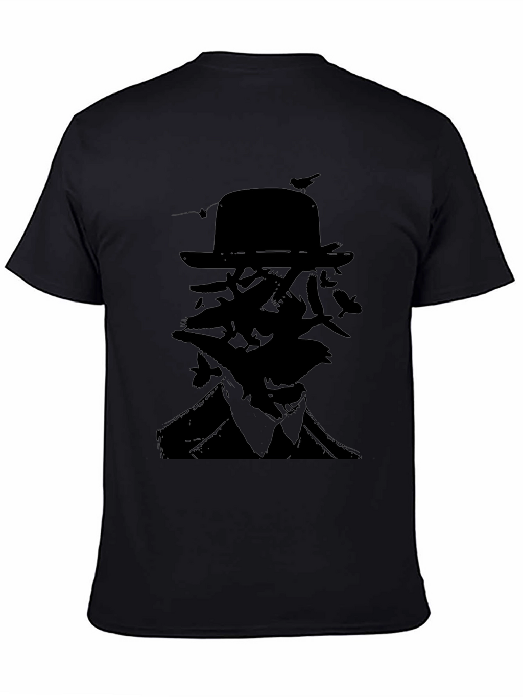 Mysterious Man Bird Silhouette Black T-Shirt