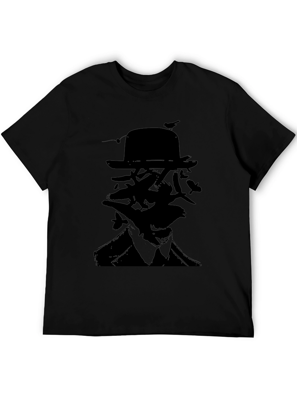 Mysterious Man Bird Silhouette Black T-Shirt