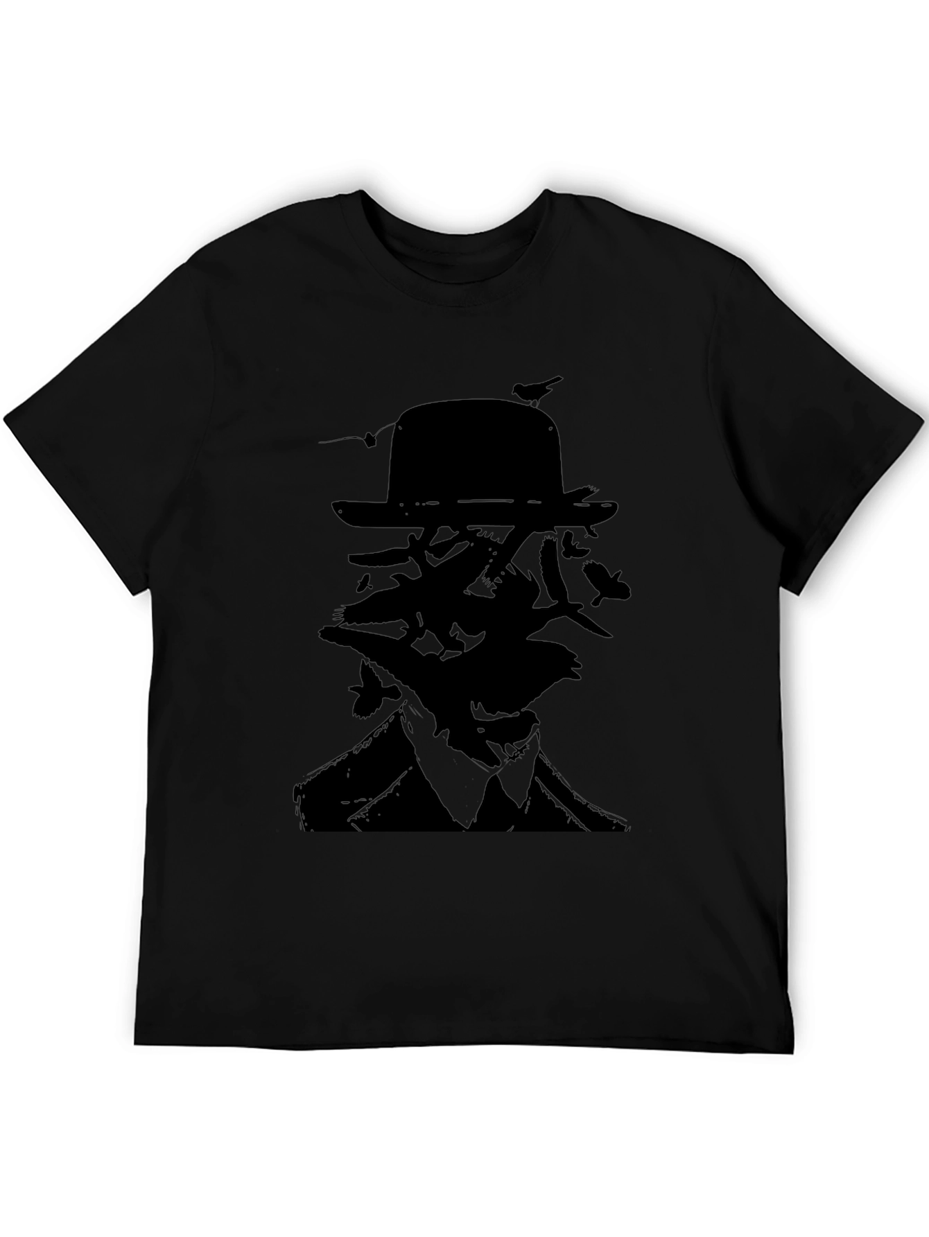 Mysterious Man Bird Silhouette Black T-Shirt