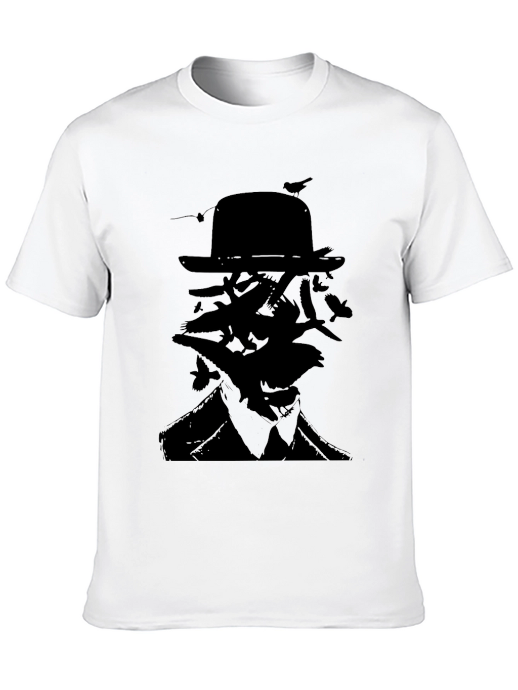 Mysterious Man Bird Silhouette Black T-Shirt