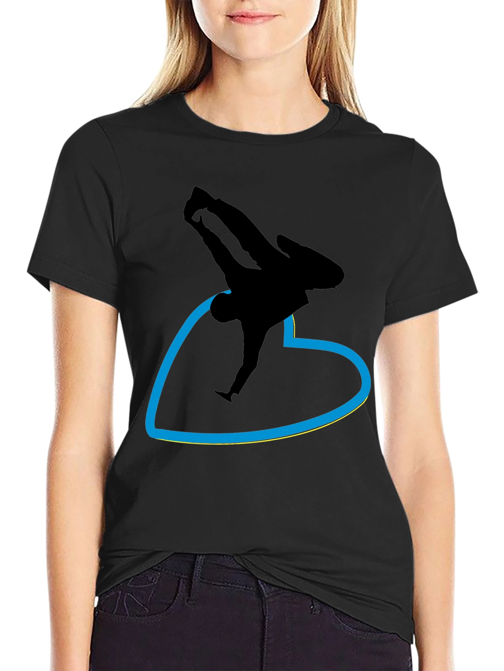 Black T-Shirt with Breakdancer Heart Graphic