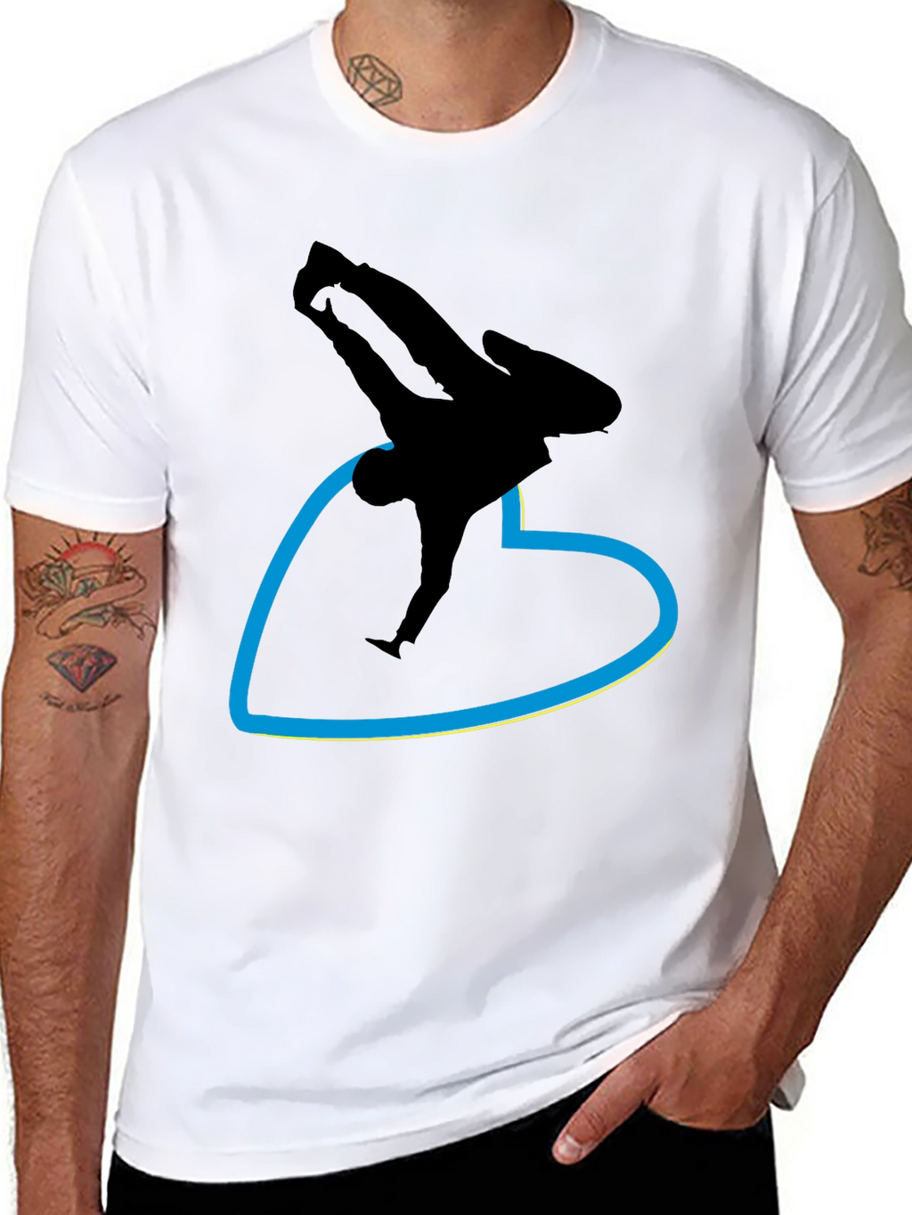 Black T-Shirt with Breakdancer Heart Graphic