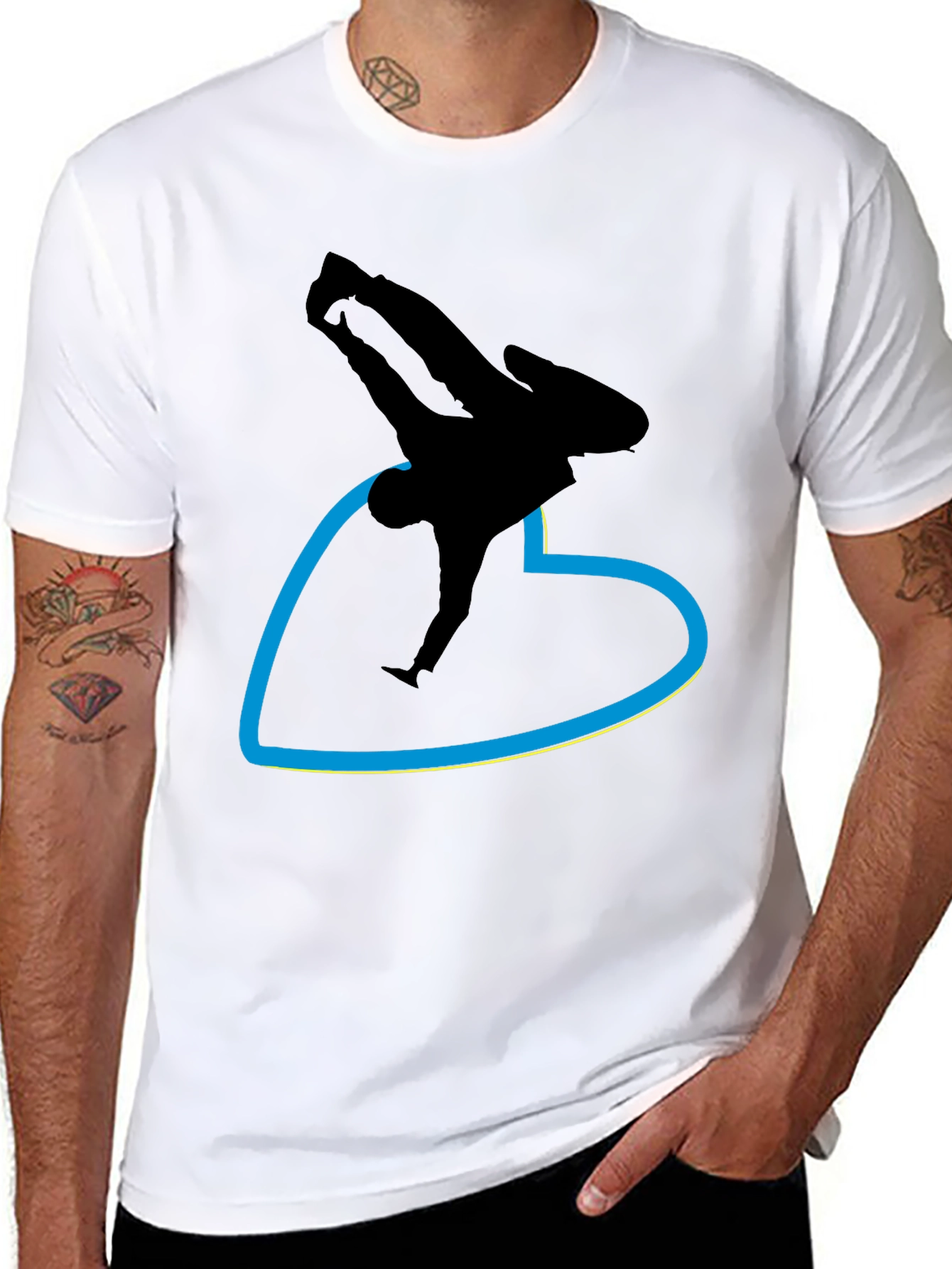 Black T-Shirt with Breakdancer Heart Graphic