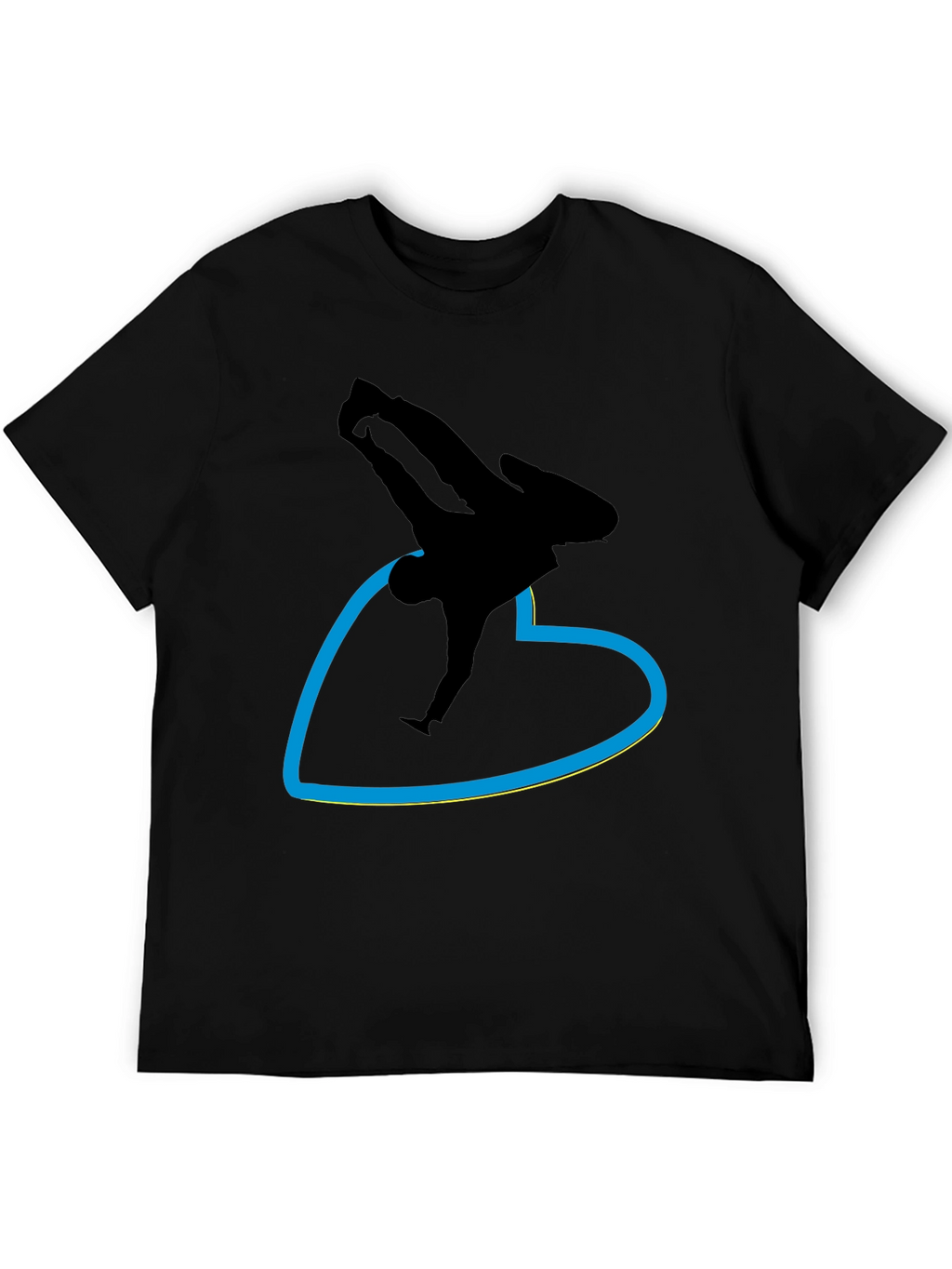 Black T-Shirt with Breakdancer Heart Graphic