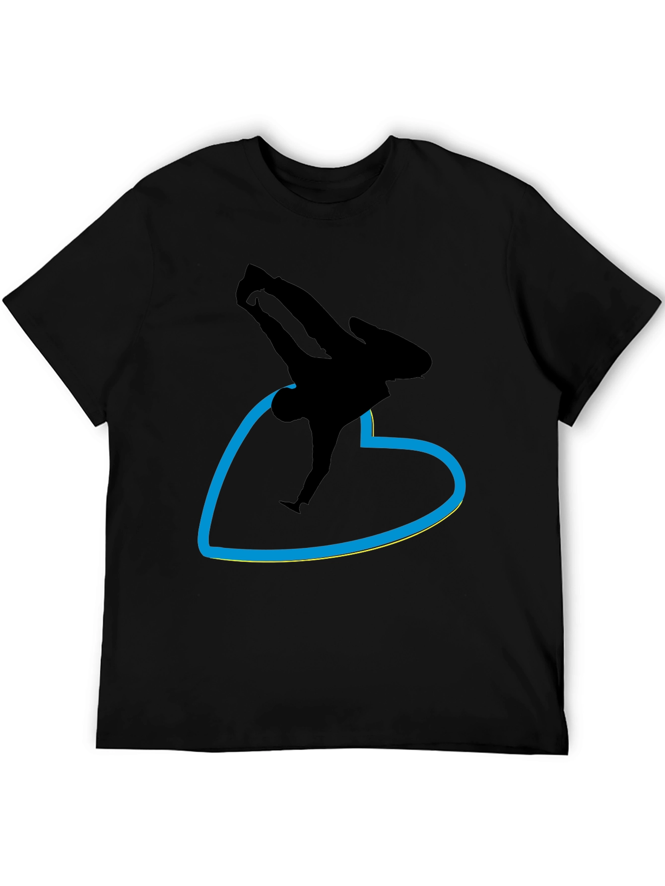 Black T-Shirt with Breakdancer Heart Graphic