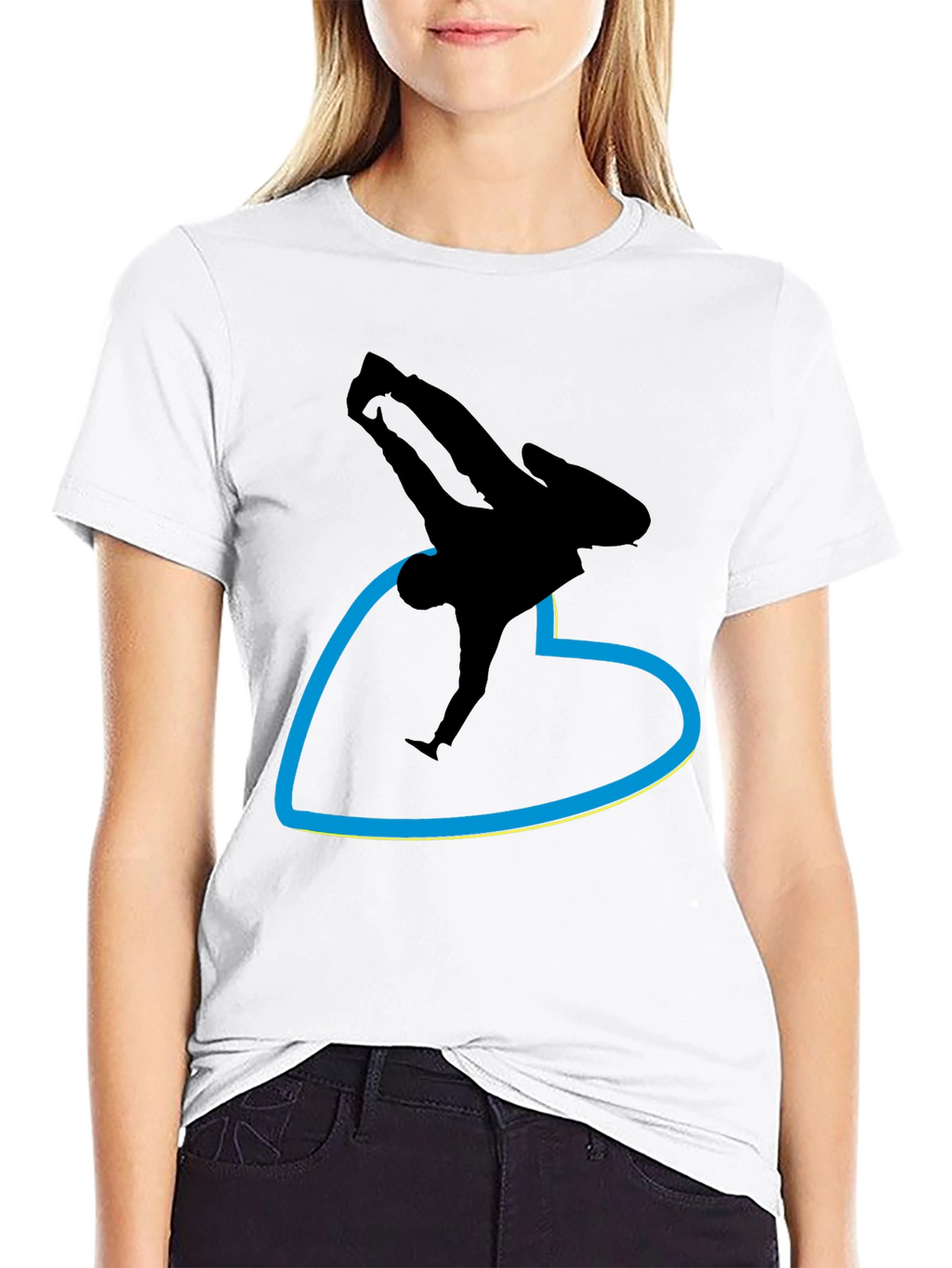 Black T-Shirt with Breakdancer Heart Graphic