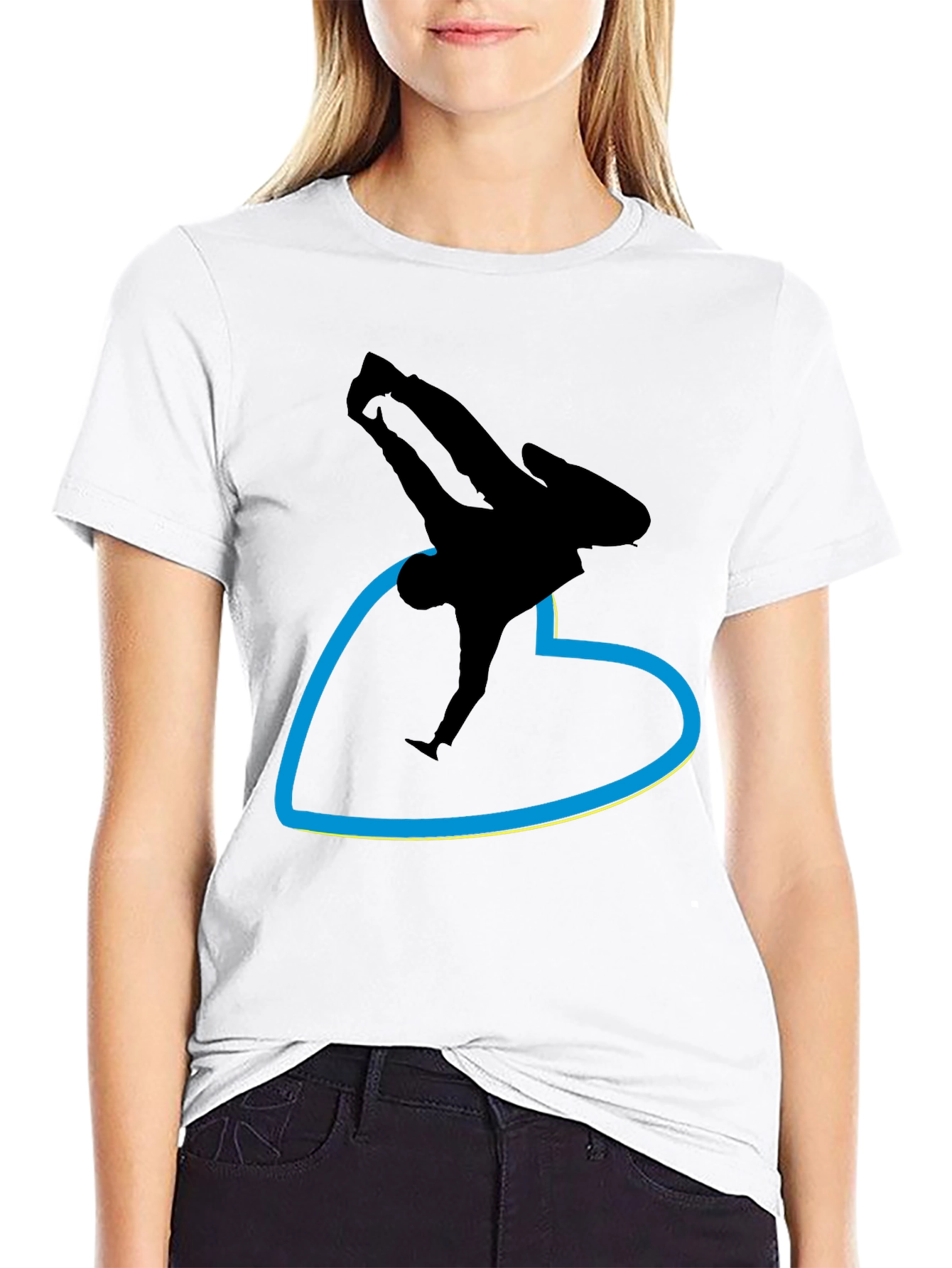 Black T-Shirt with Breakdancer Heart Graphic