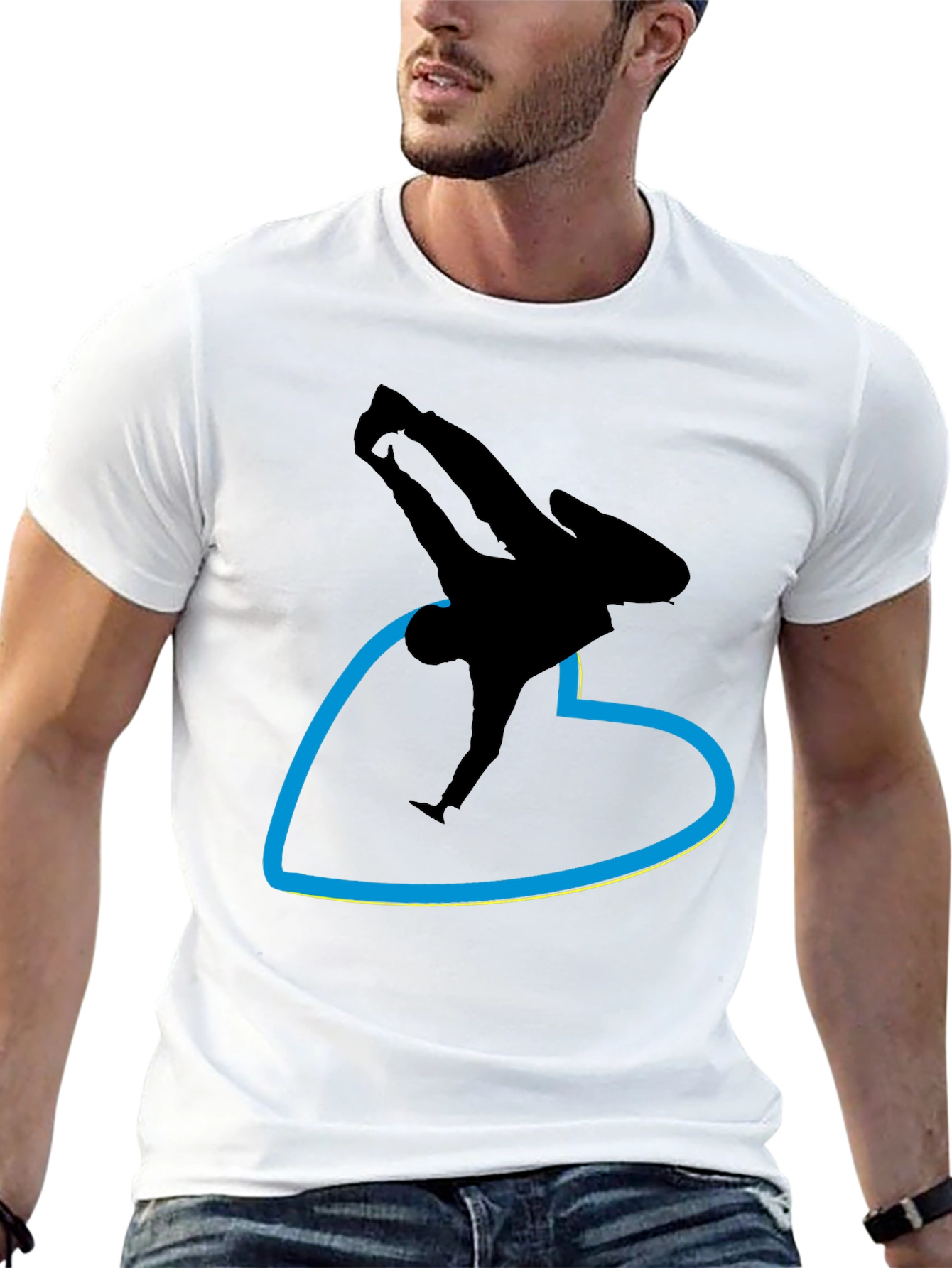 Black T-Shirt with Breakdancer Heart Graphic
