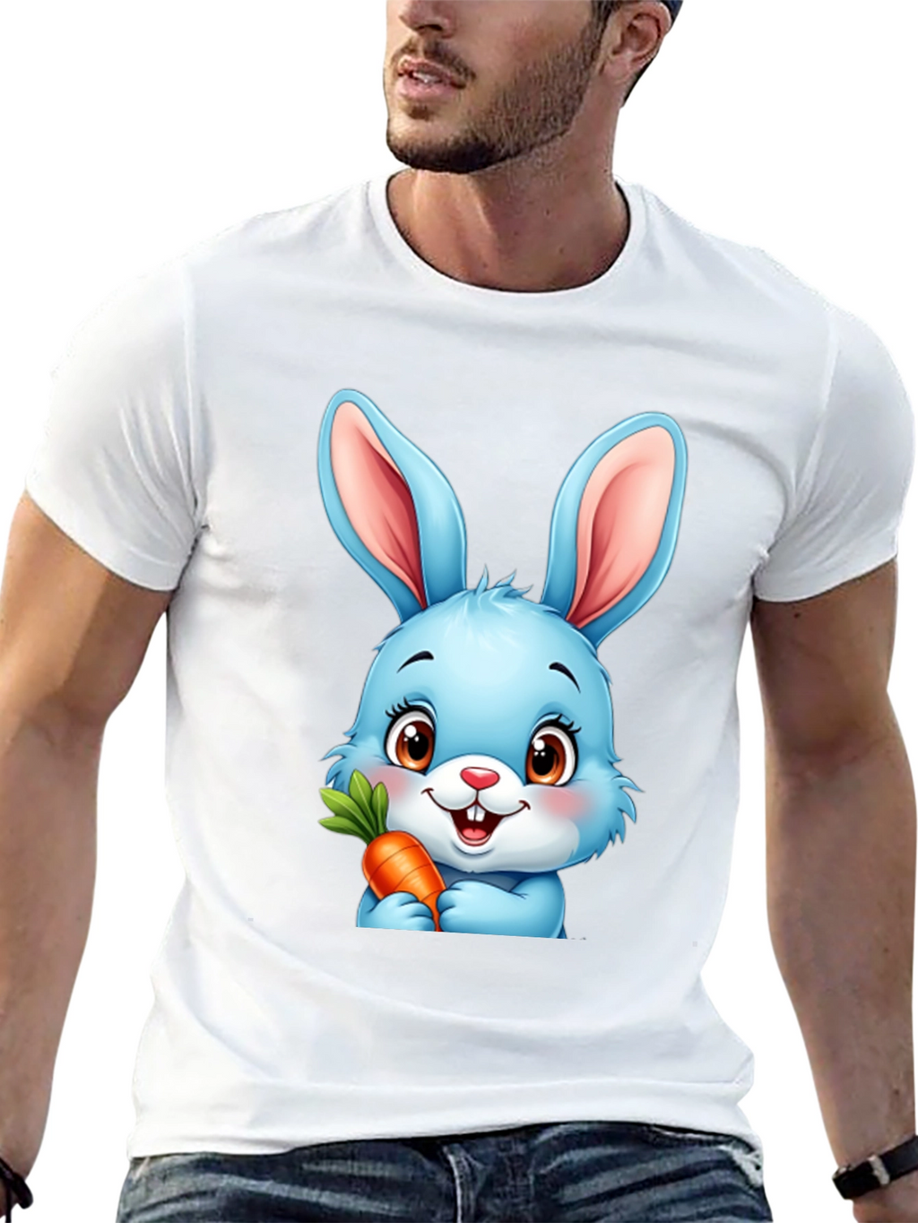 Cute Cartoon Bunny T-Shirt - Black