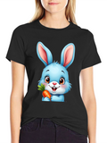 Cute Cartoon Bunny T-Shirt - Black
