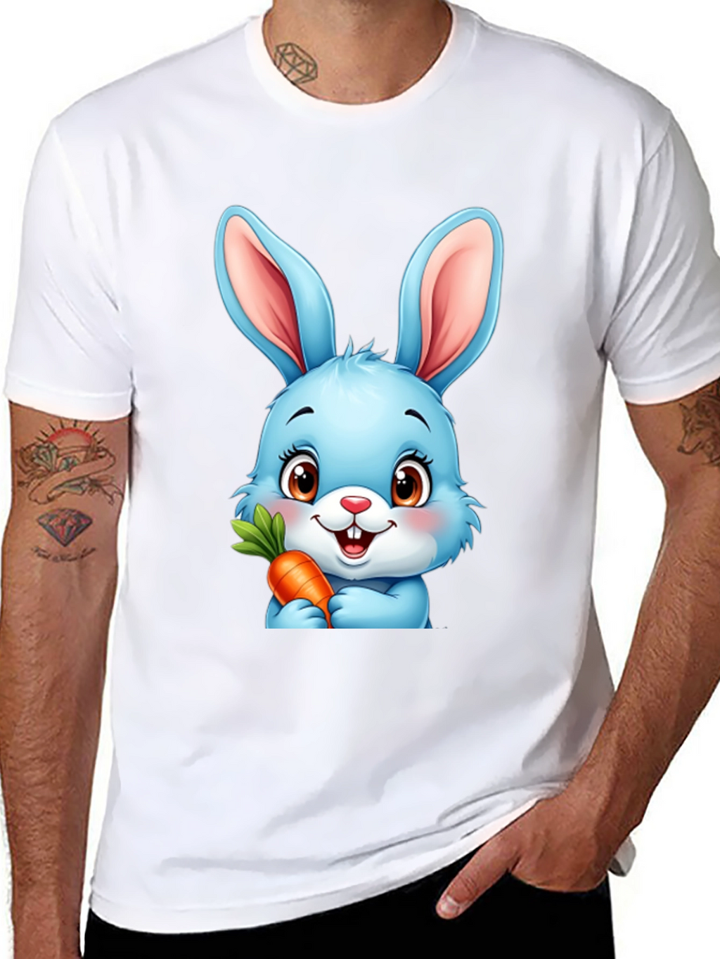 Cute Cartoon Bunny T-Shirt - Black
