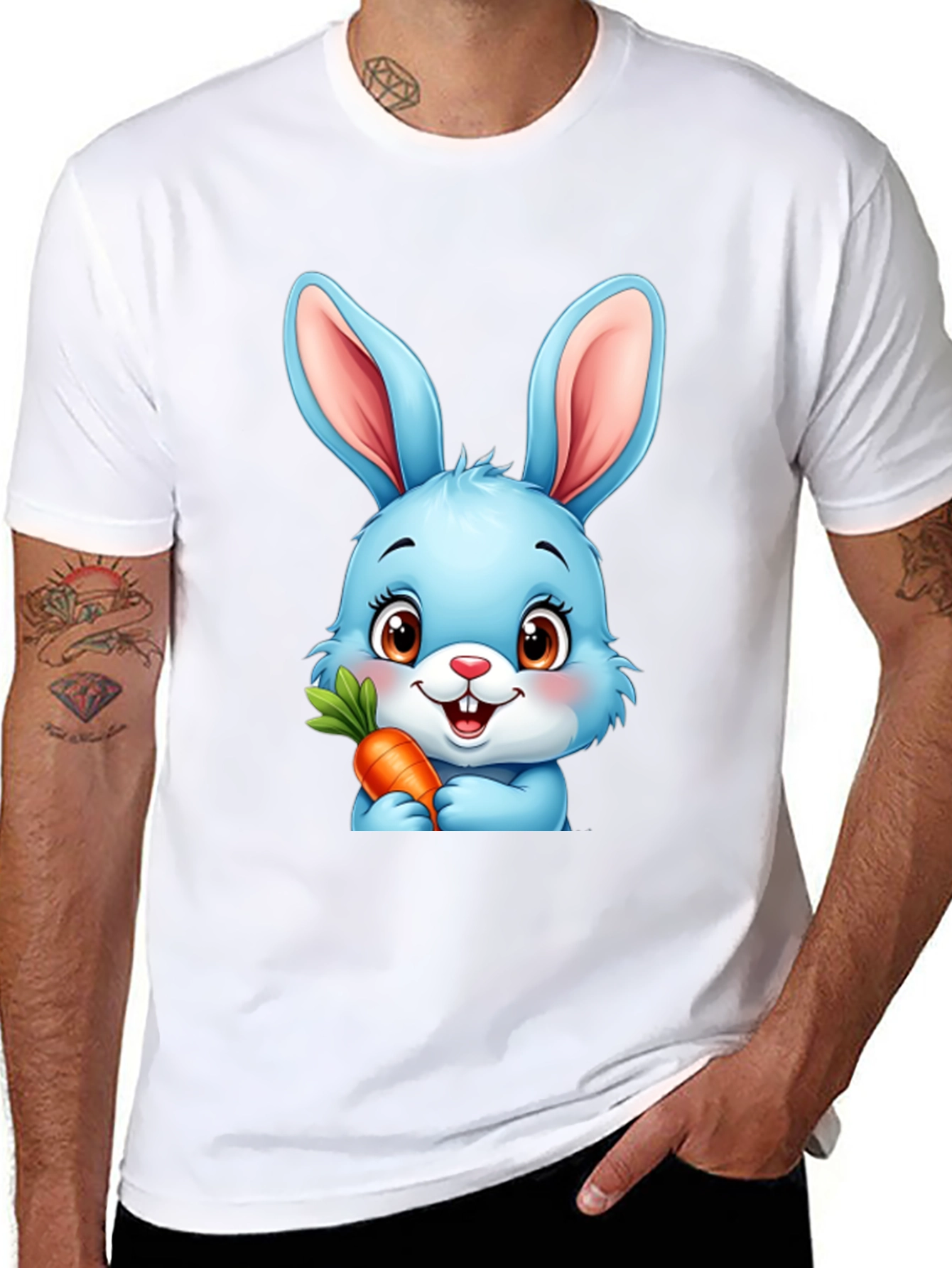 Cute Cartoon Bunny T-Shirt - Black