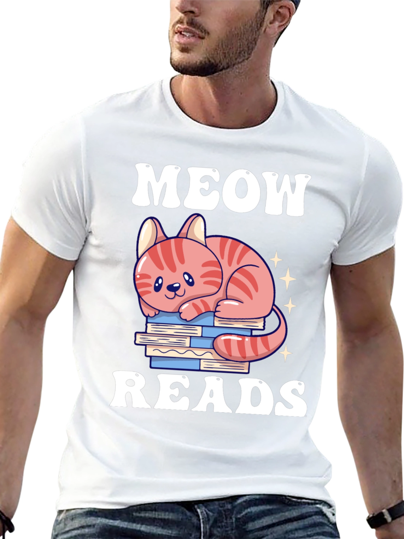 Meow Reads T-Shirt Cute Cat Reading Books Tee