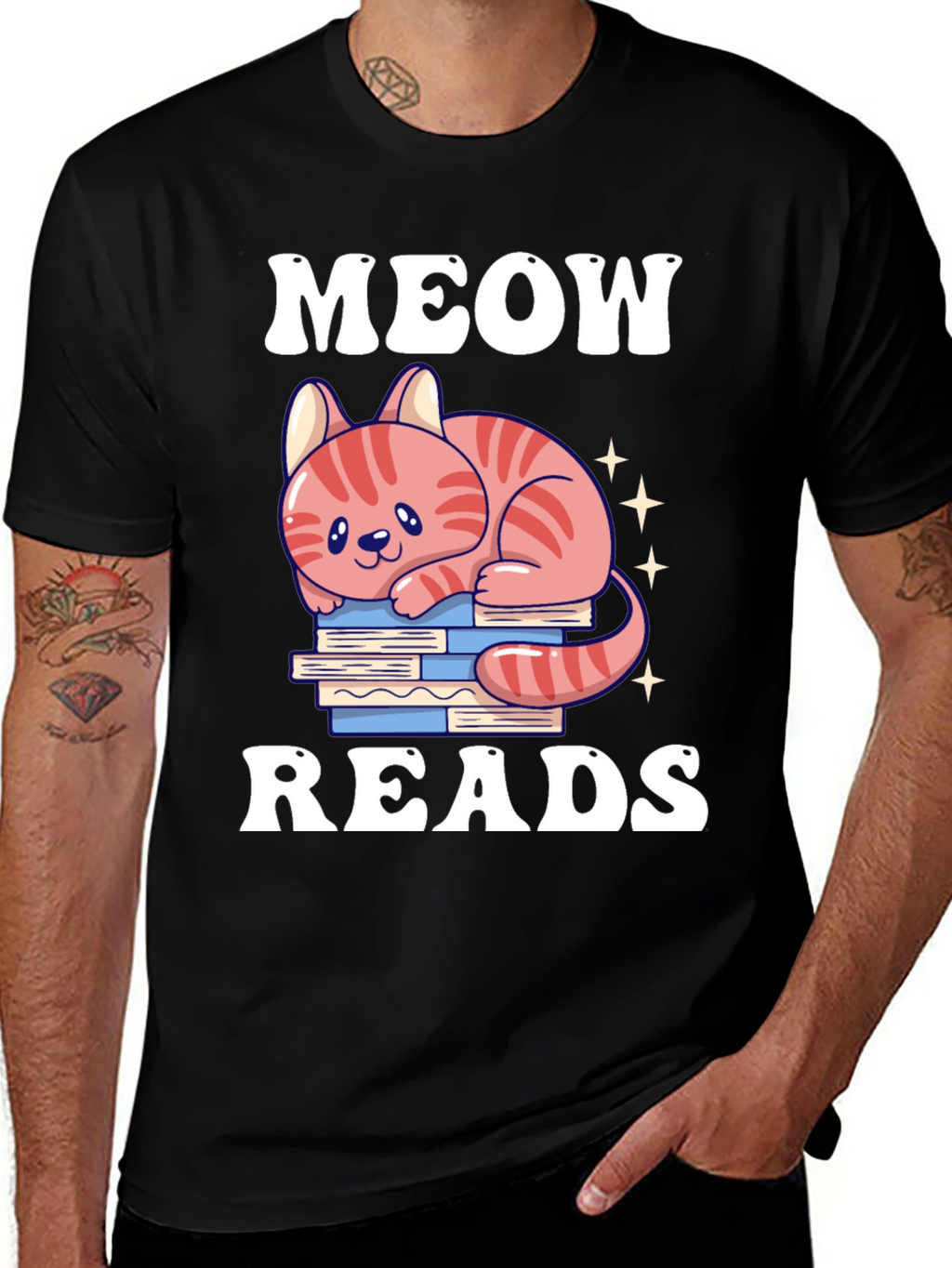 Meow Reads T-Shirt Cute Cat Reading Books Tee