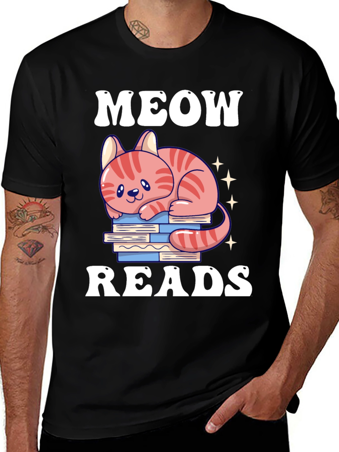 Meow Reads T-Shirt Cute Cat Reading Books Tee