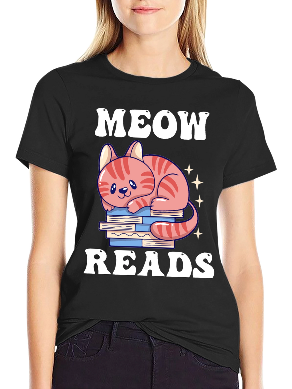Meow Reads T-Shirt Cute Cat Reading Books Tee