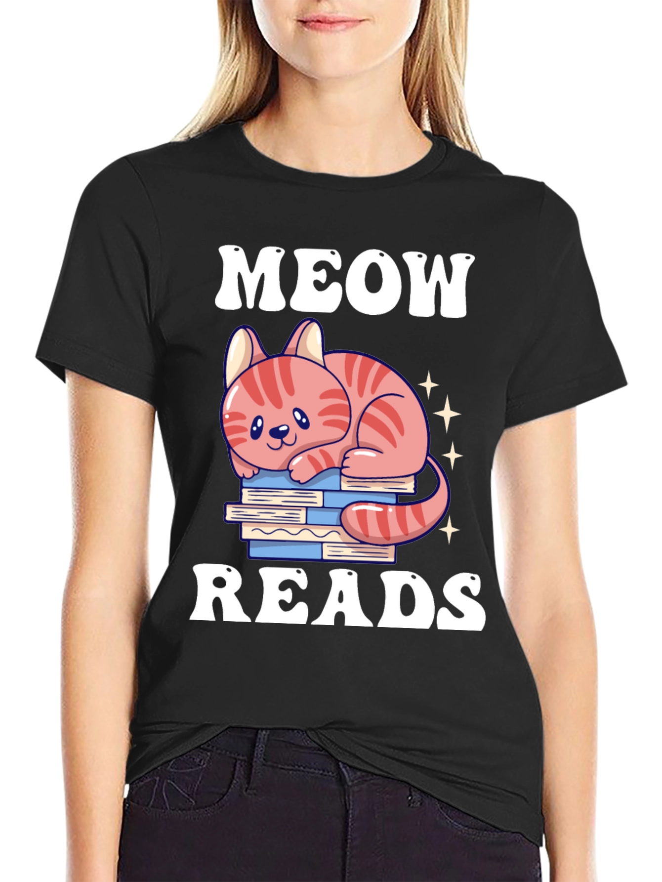 Meow Reads T-Shirt Cute Cat Reading Books Tee