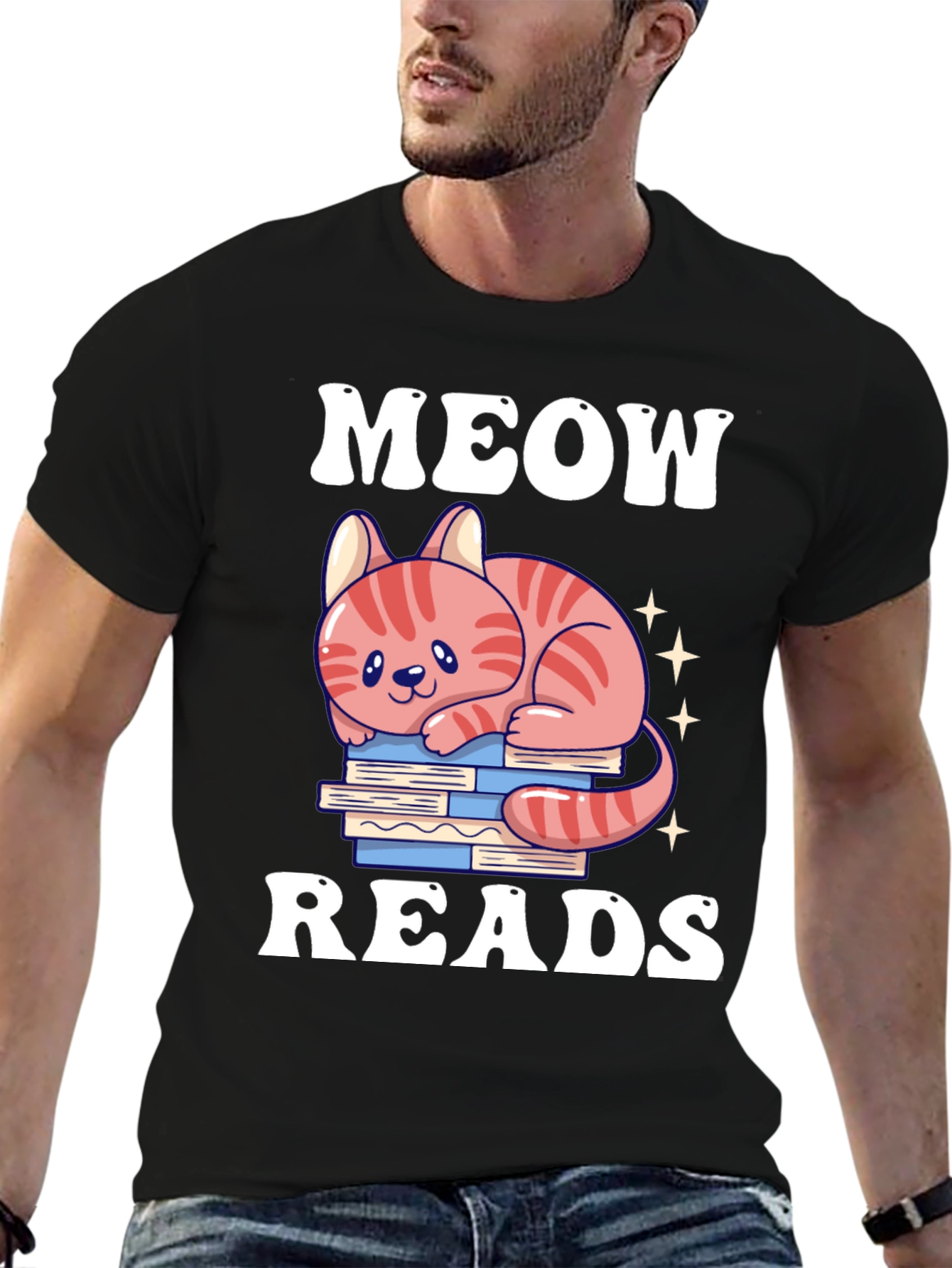 Meow Reads T-Shirt Cute Cat Reading Books Tee
