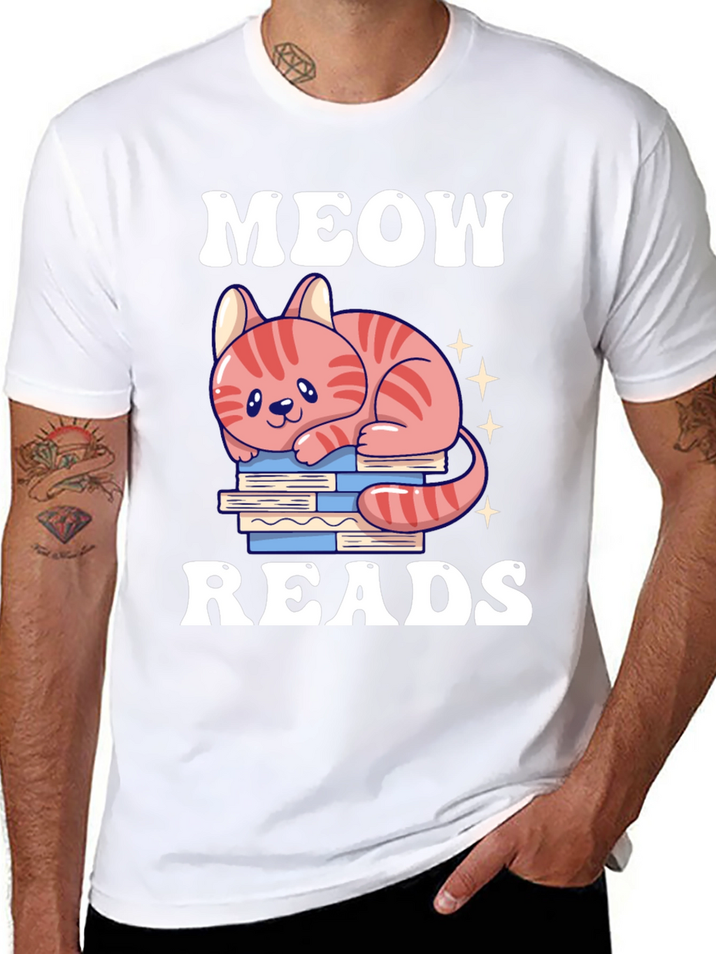 Meow Reads T-Shirt Cute Cat Reading Books Tee