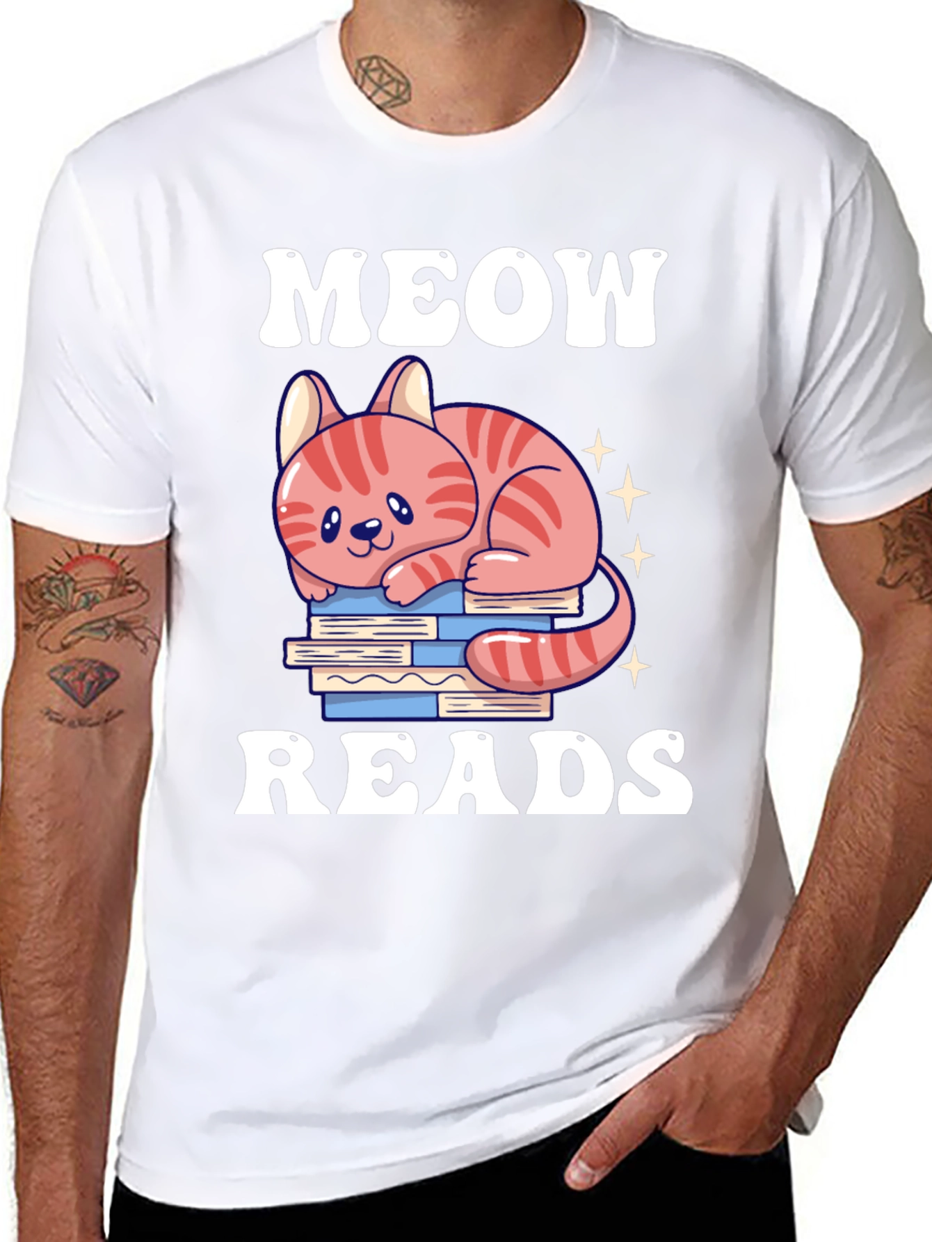 Meow Reads T-Shirt Cute Cat Reading Books Tee