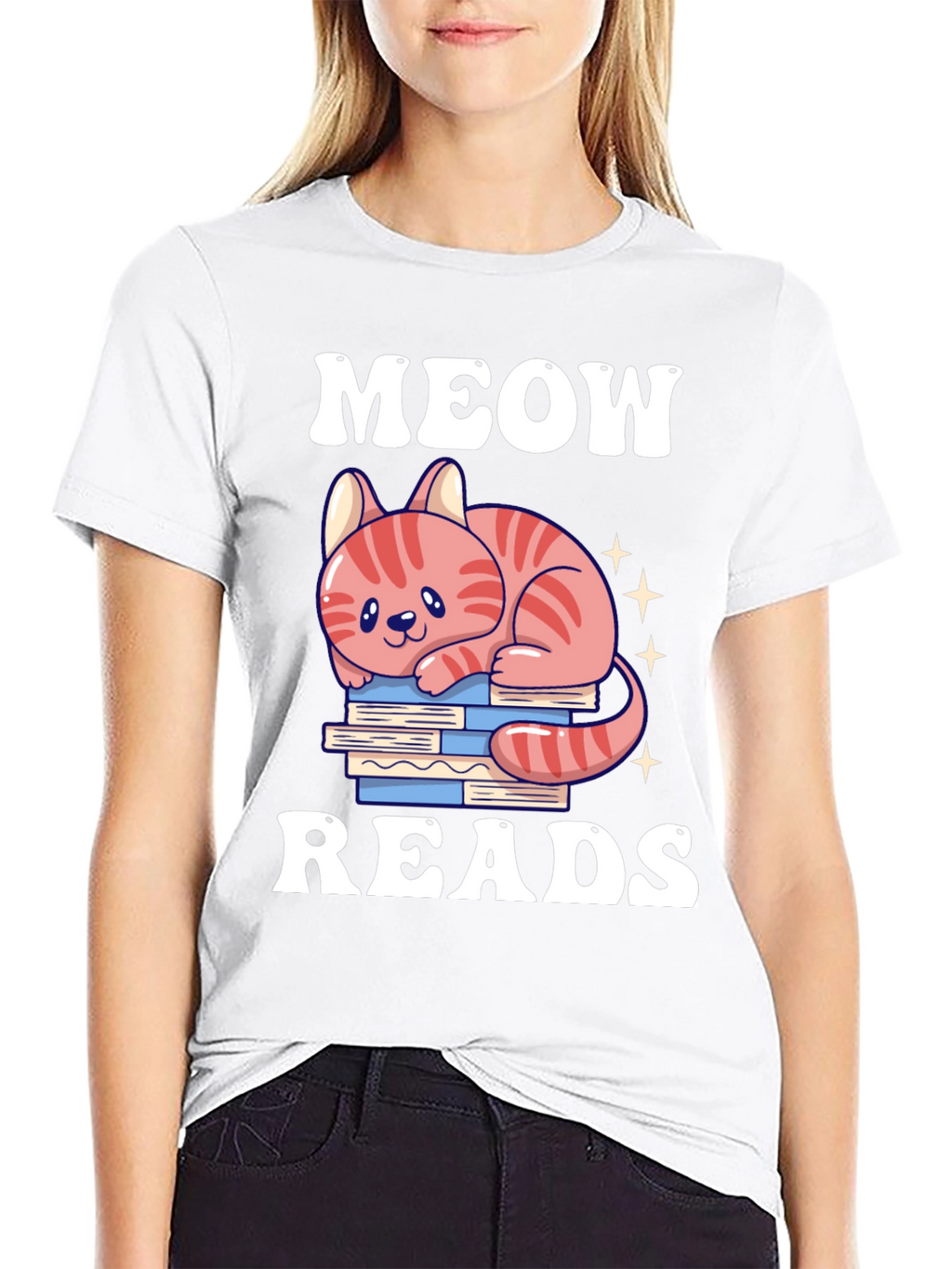 Meow Reads T-Shirt Cute Cat Reading Books Tee