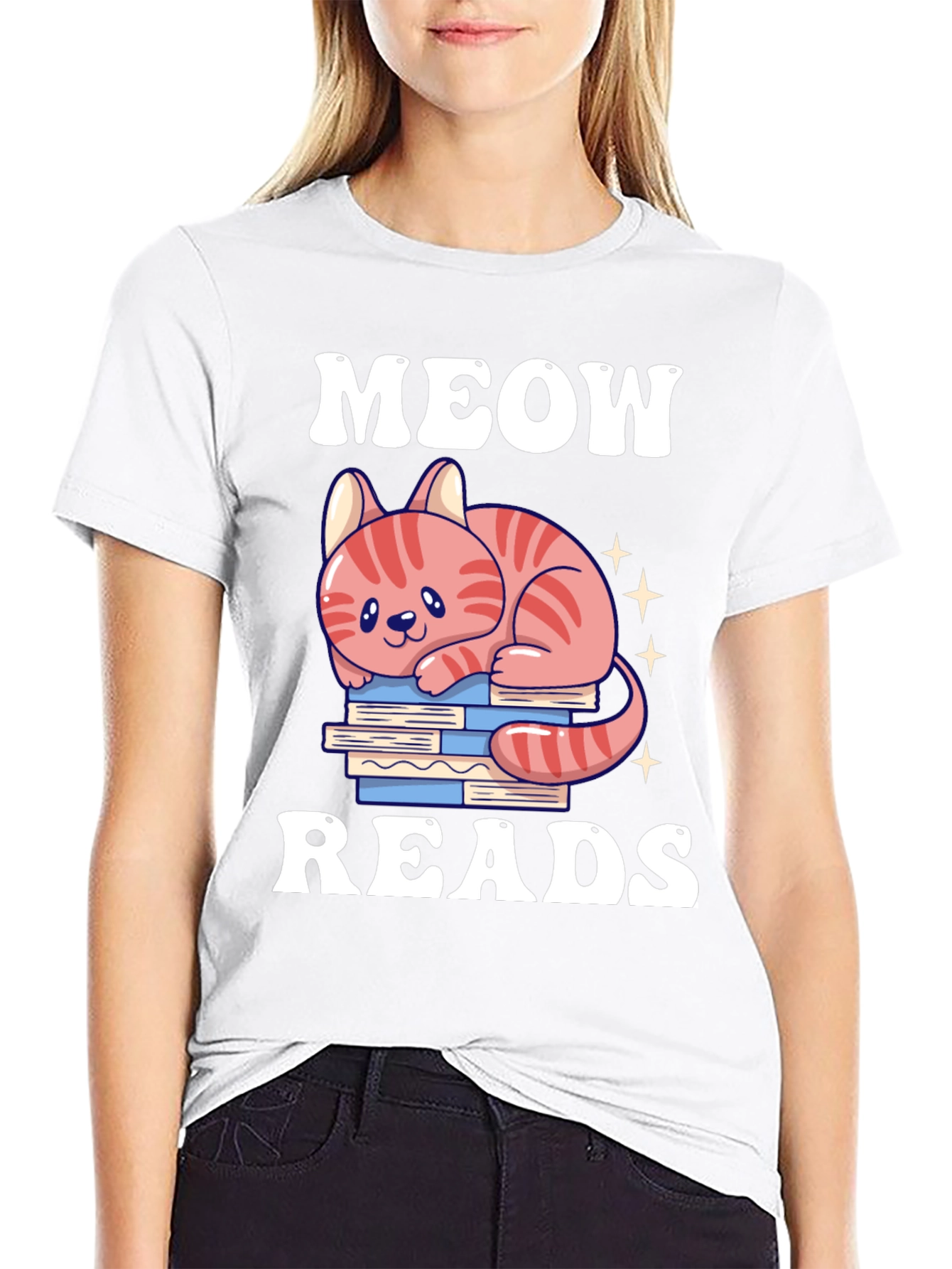 Meow Reads T-Shirt Cute Cat Reading Books Tee