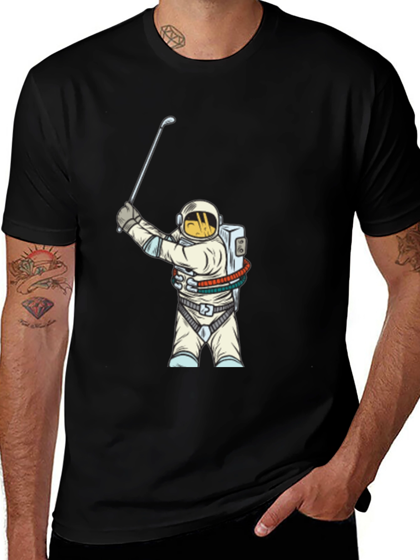 Astronaut Golfing Black T-Shirt