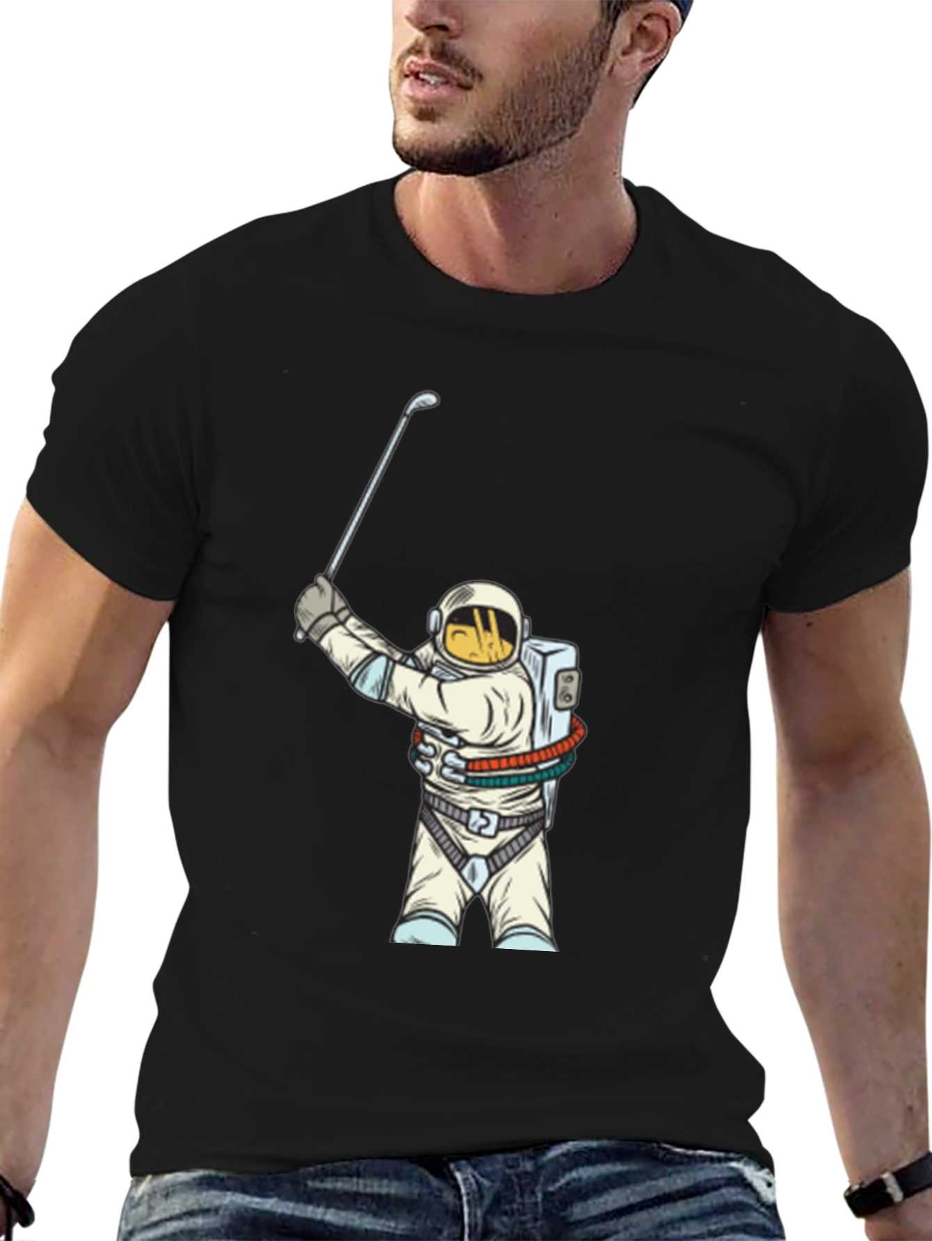 Astronaut Golfing Black T-Shirt