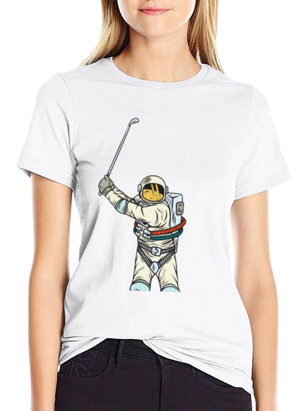 Astronaut Golfing Black T-Shirt