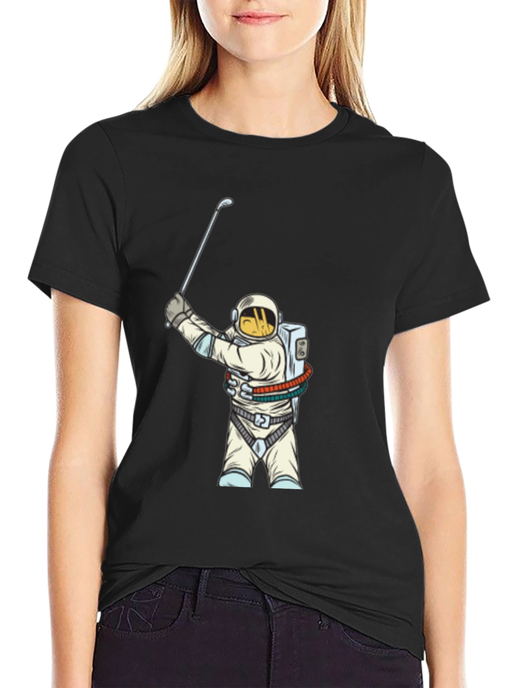 Astronaut Golfing Black T-Shirt