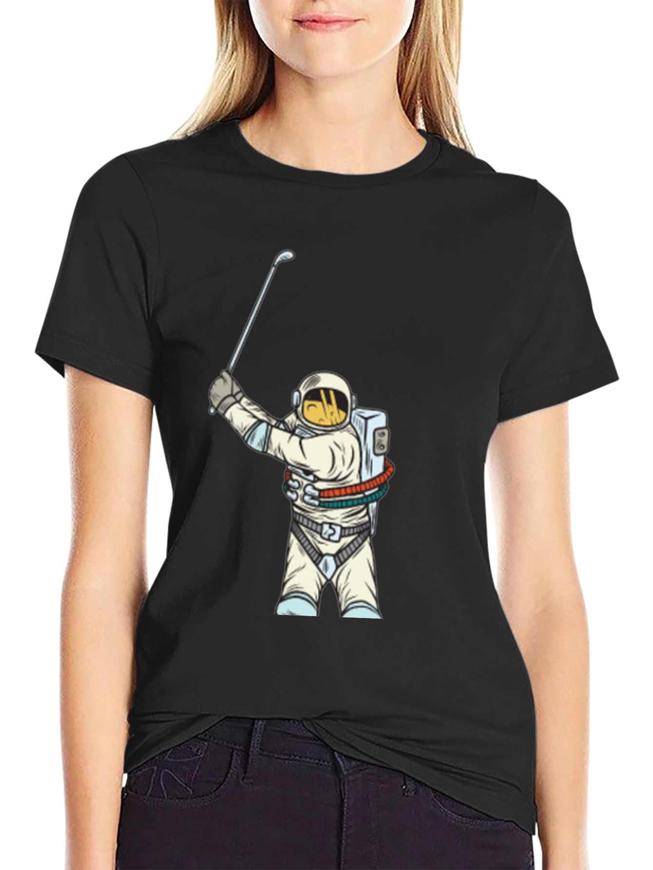 Astronaut Golfing Black T-Shirt