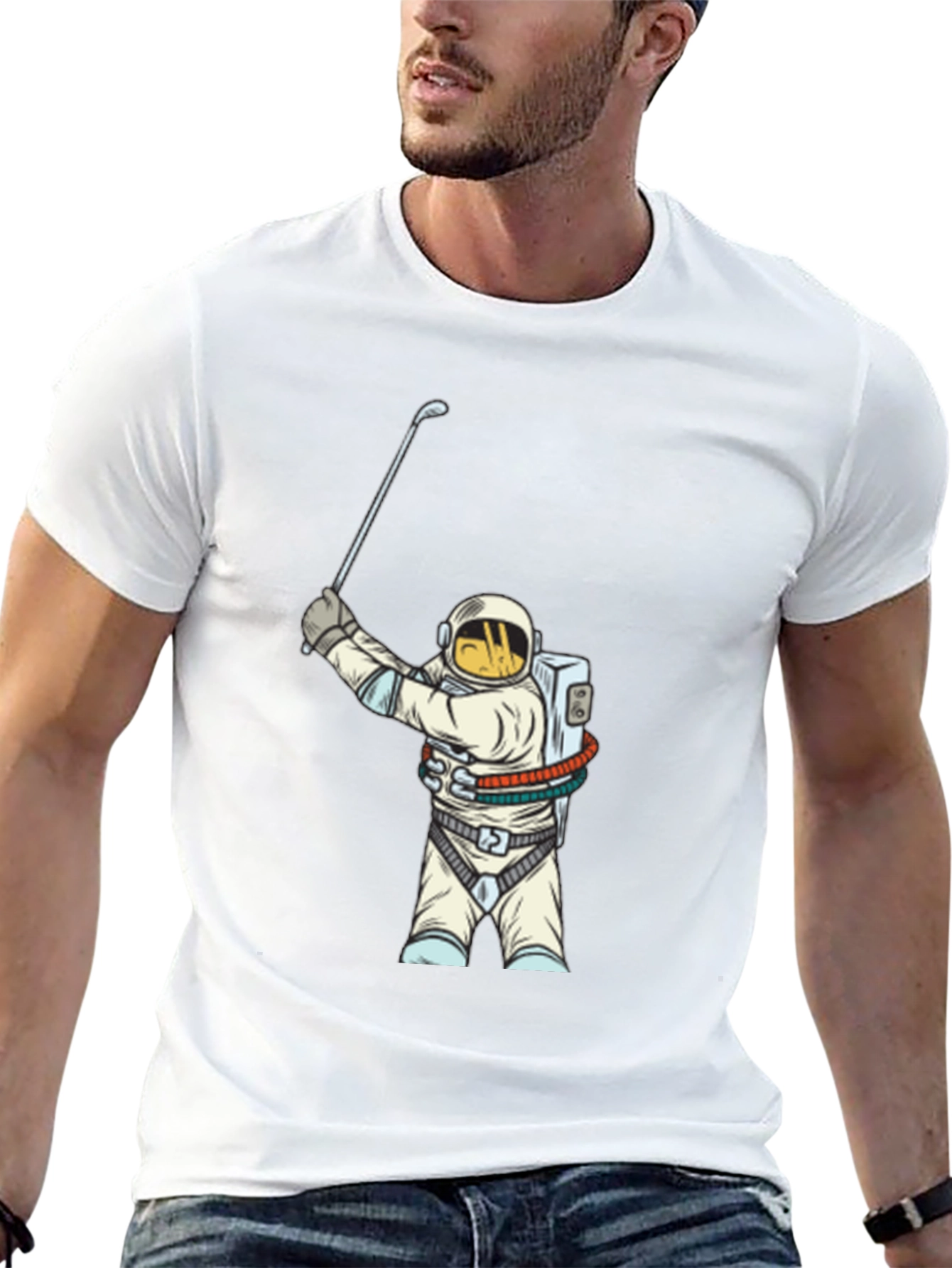 Astronaut Golfing Black T-Shirt