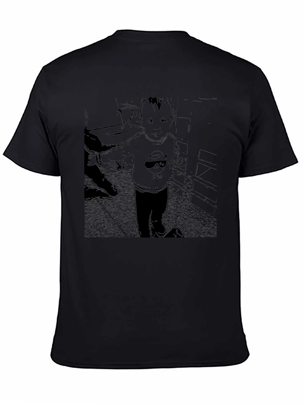 Black Graphic T-Shirt with Baby Print