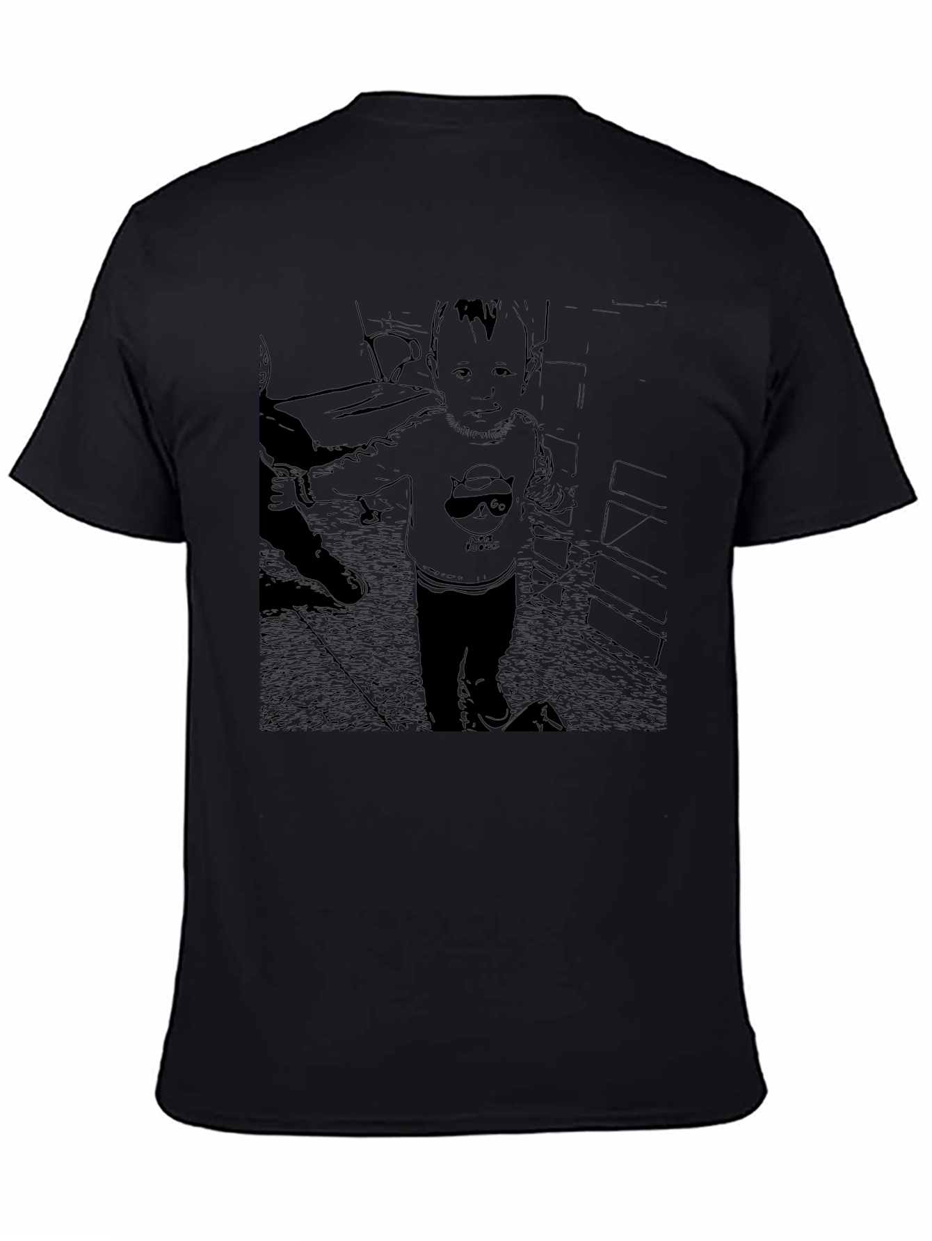 Black Graphic T-Shirt with Baby Print
