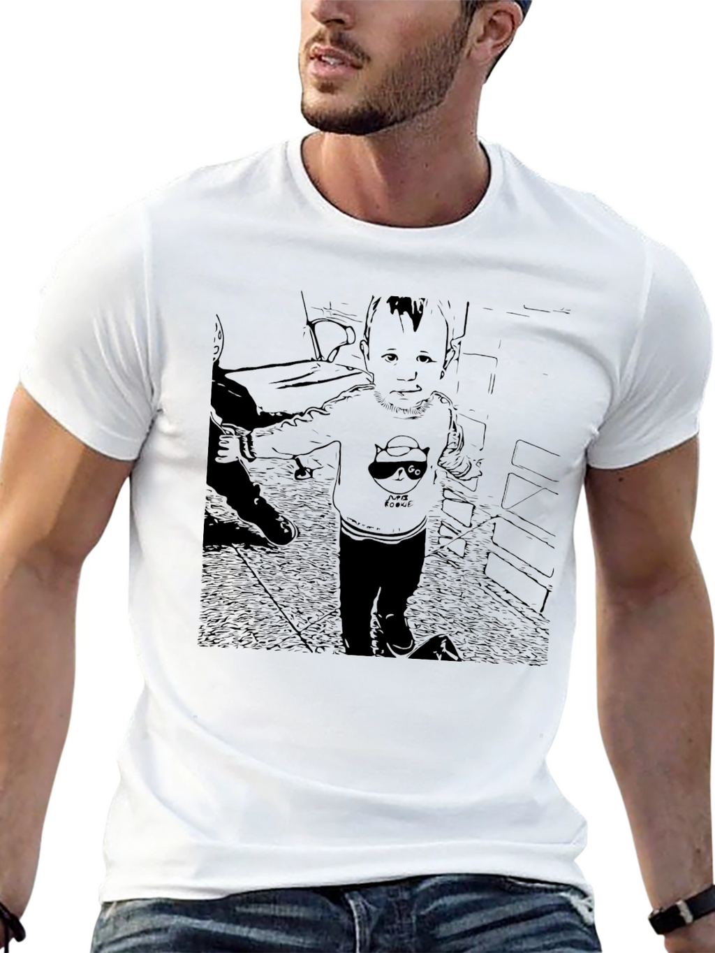 Black Graphic T-Shirt with Baby Print