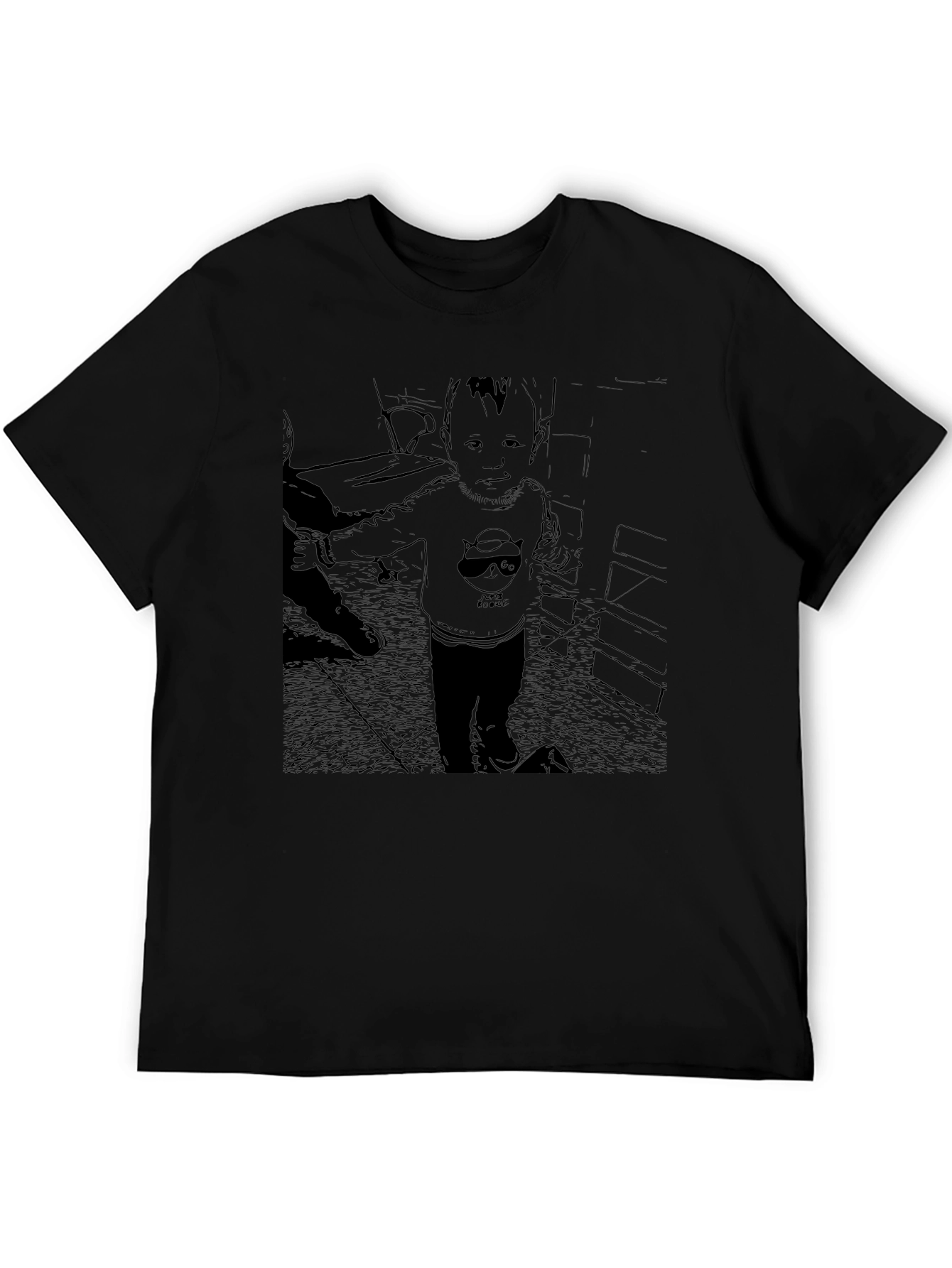 Black Graphic T-Shirt with Baby Print