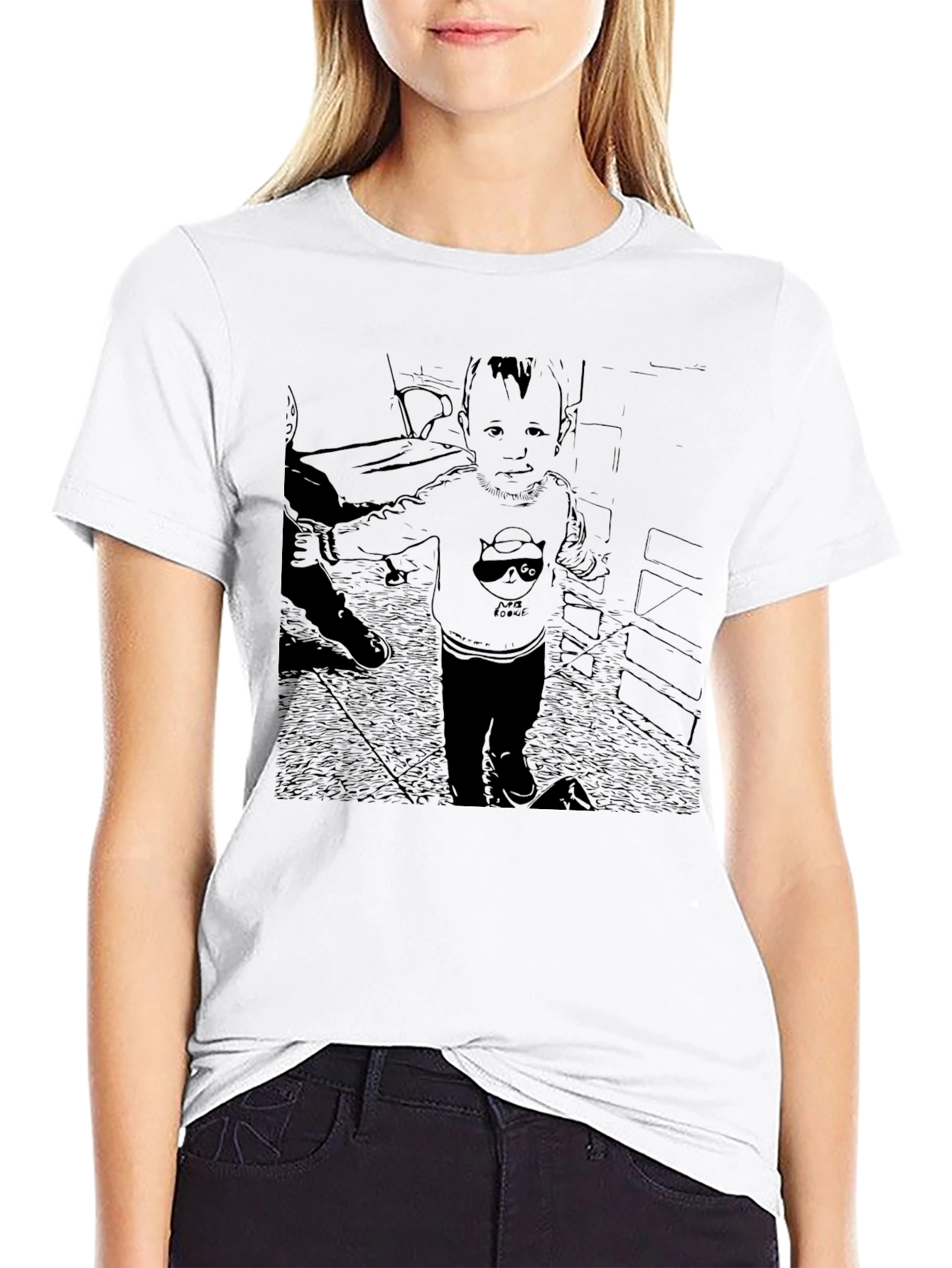 Black Graphic T-Shirt with Baby Print