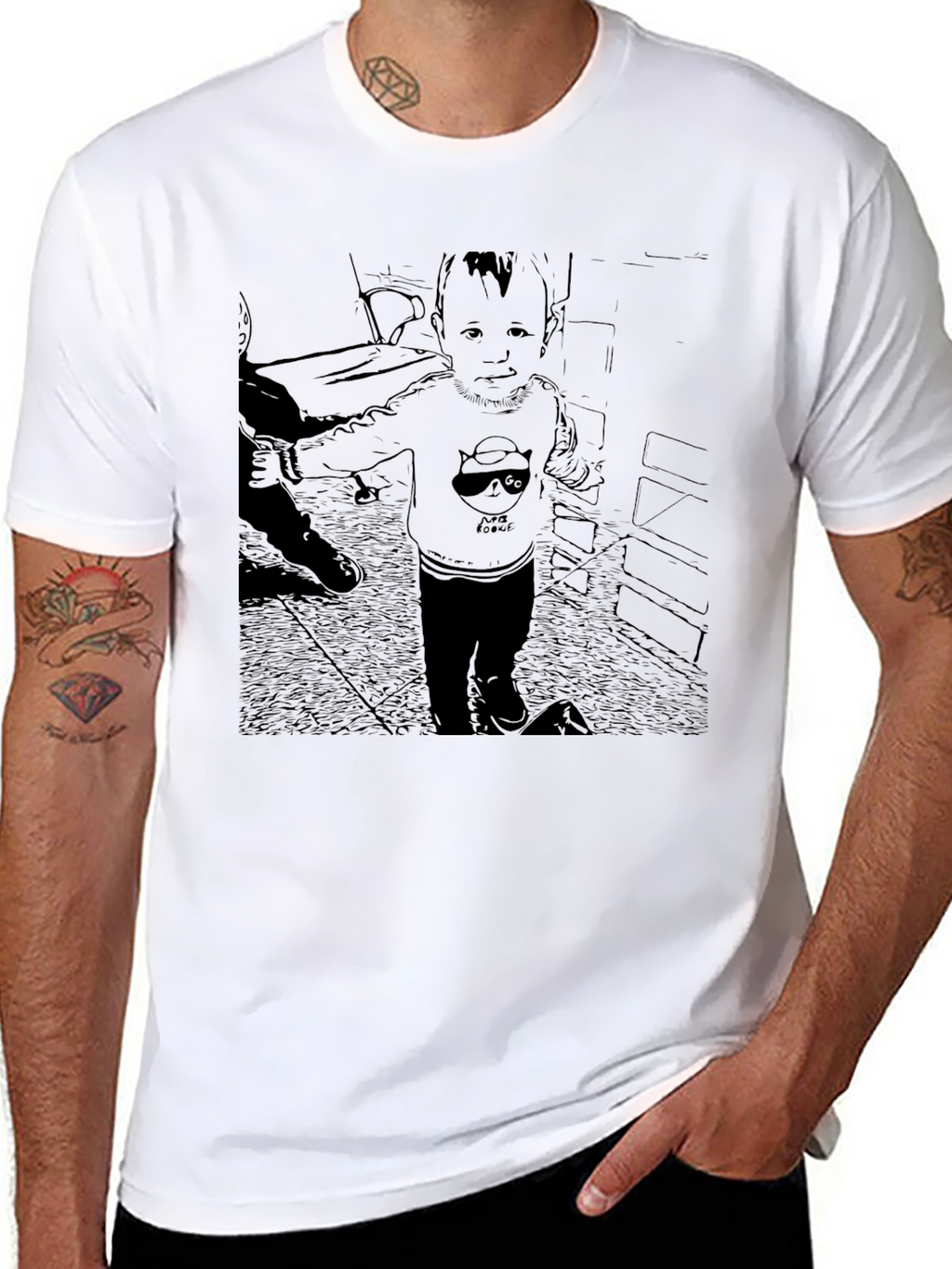 Black Graphic T-Shirt with Baby Print