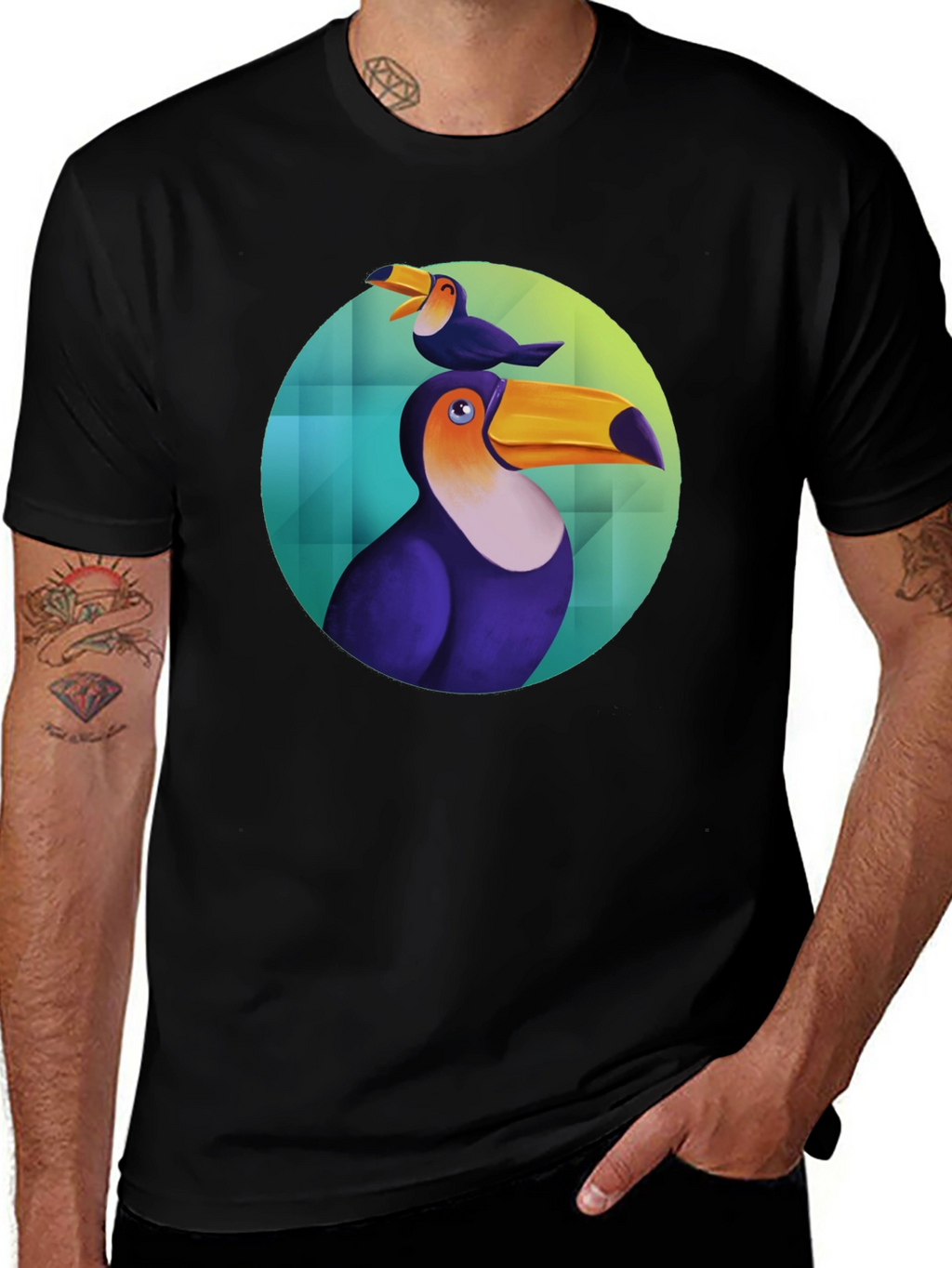 Toucan Bird Graphic Black T-Shirt