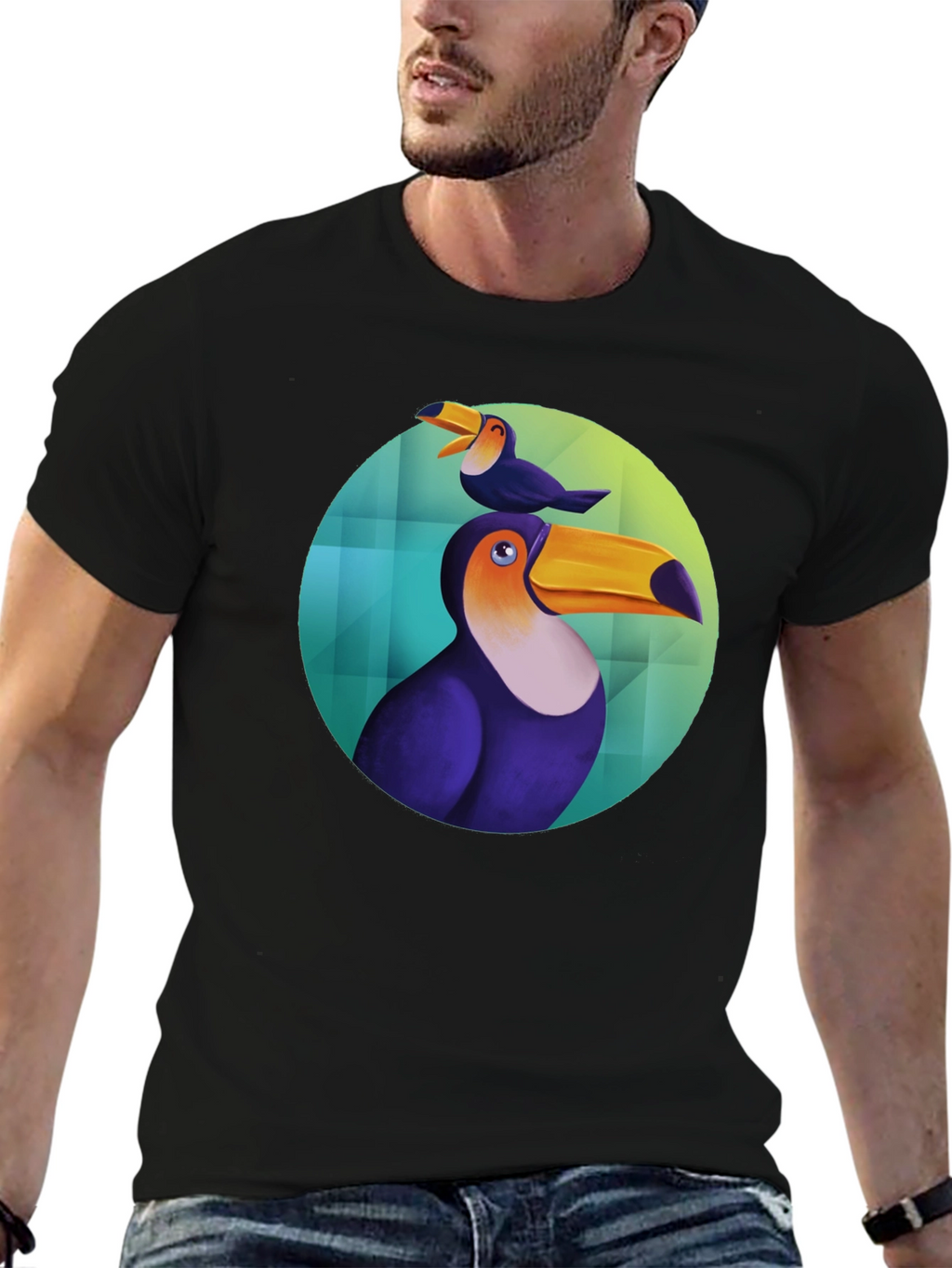Toucan Bird Graphic Black T-Shirt